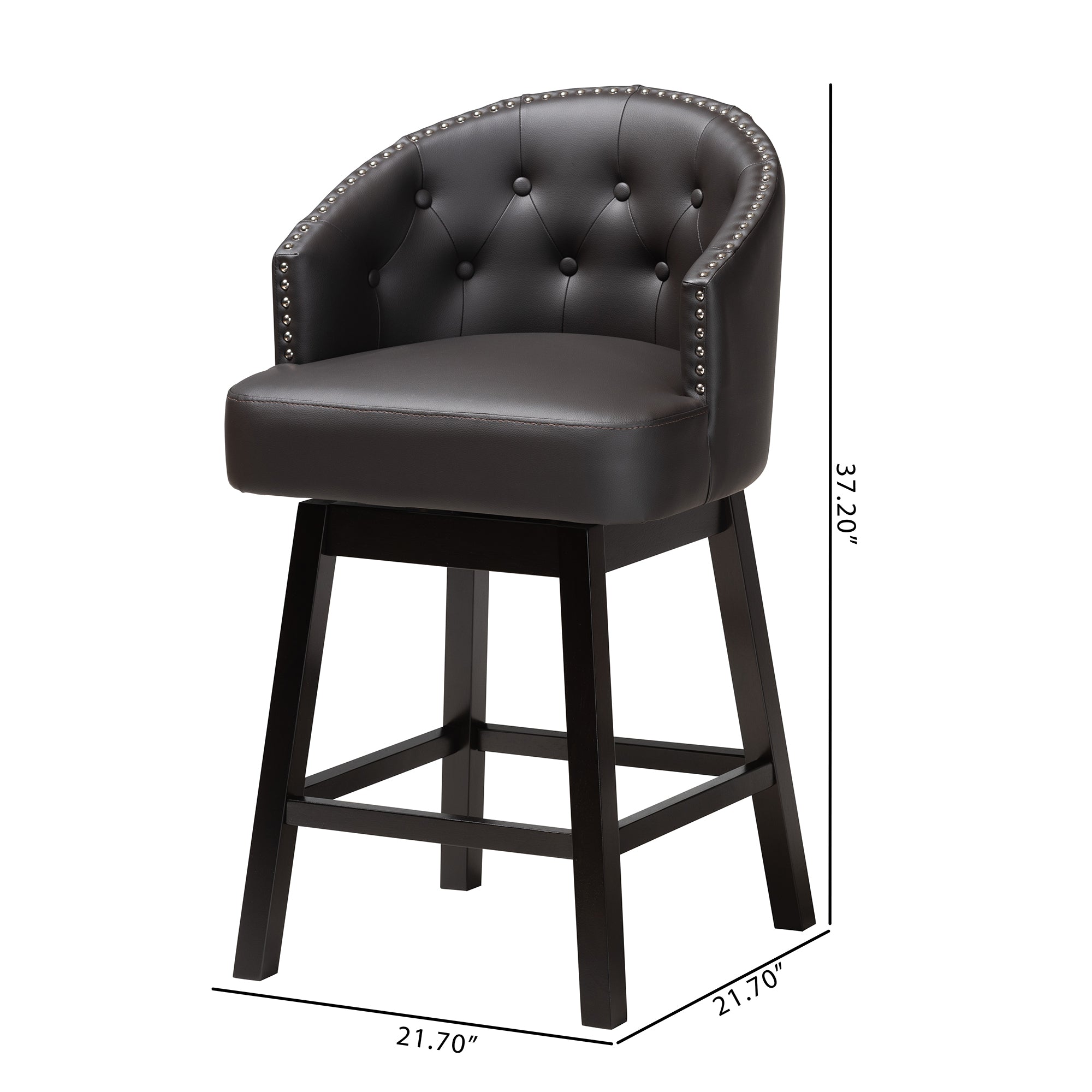 Baxton Studio Theron Mid-Century Transitional Dark Brown Faux Leather and Espresso Brown Finished Wood 2-Piece Swivel Counter Stool Set