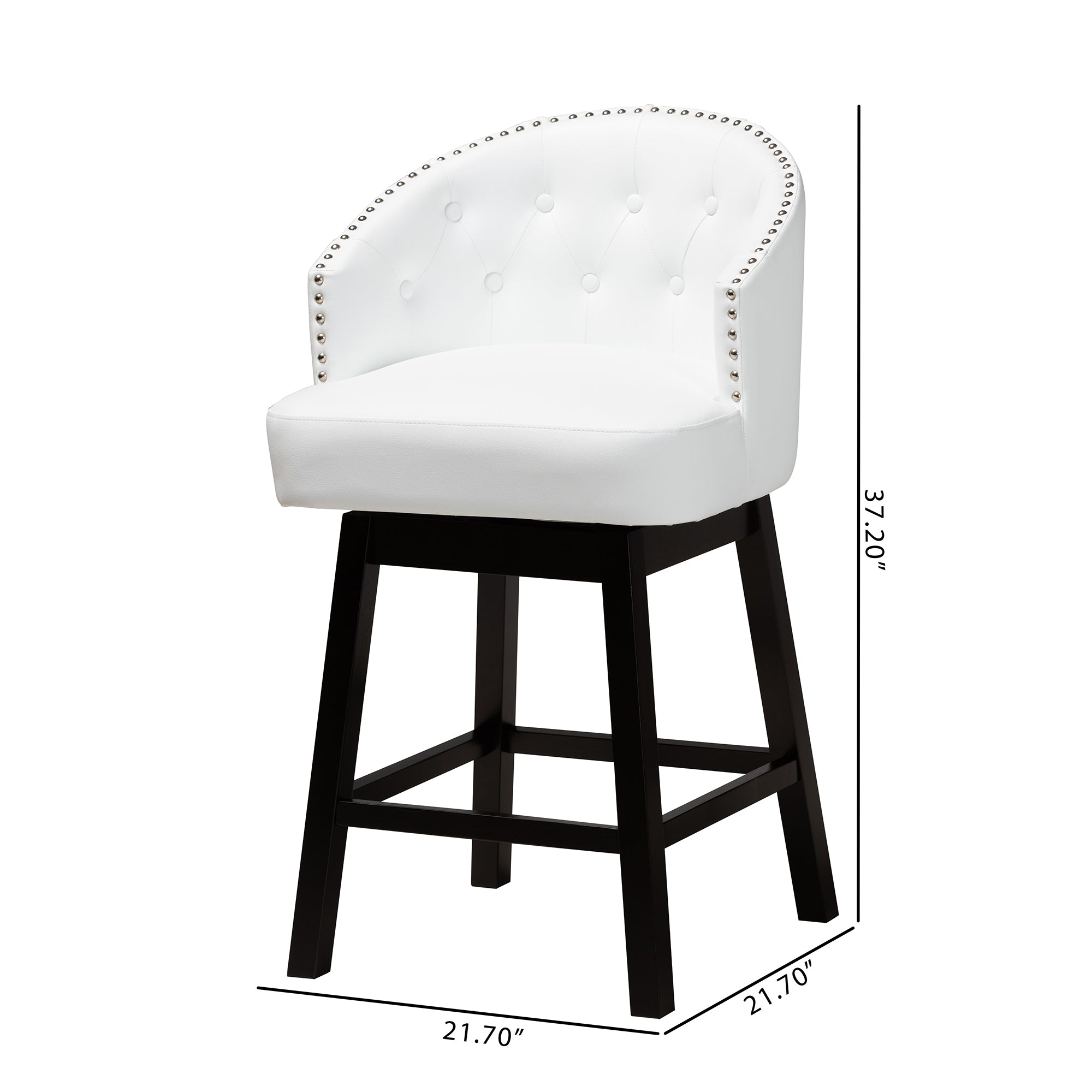 Baxton Studio Theron Mid-Century Transitional White Faux Leather and Espresso Brown Finished Wood 2-Piece Swivel Counter Stool Set
