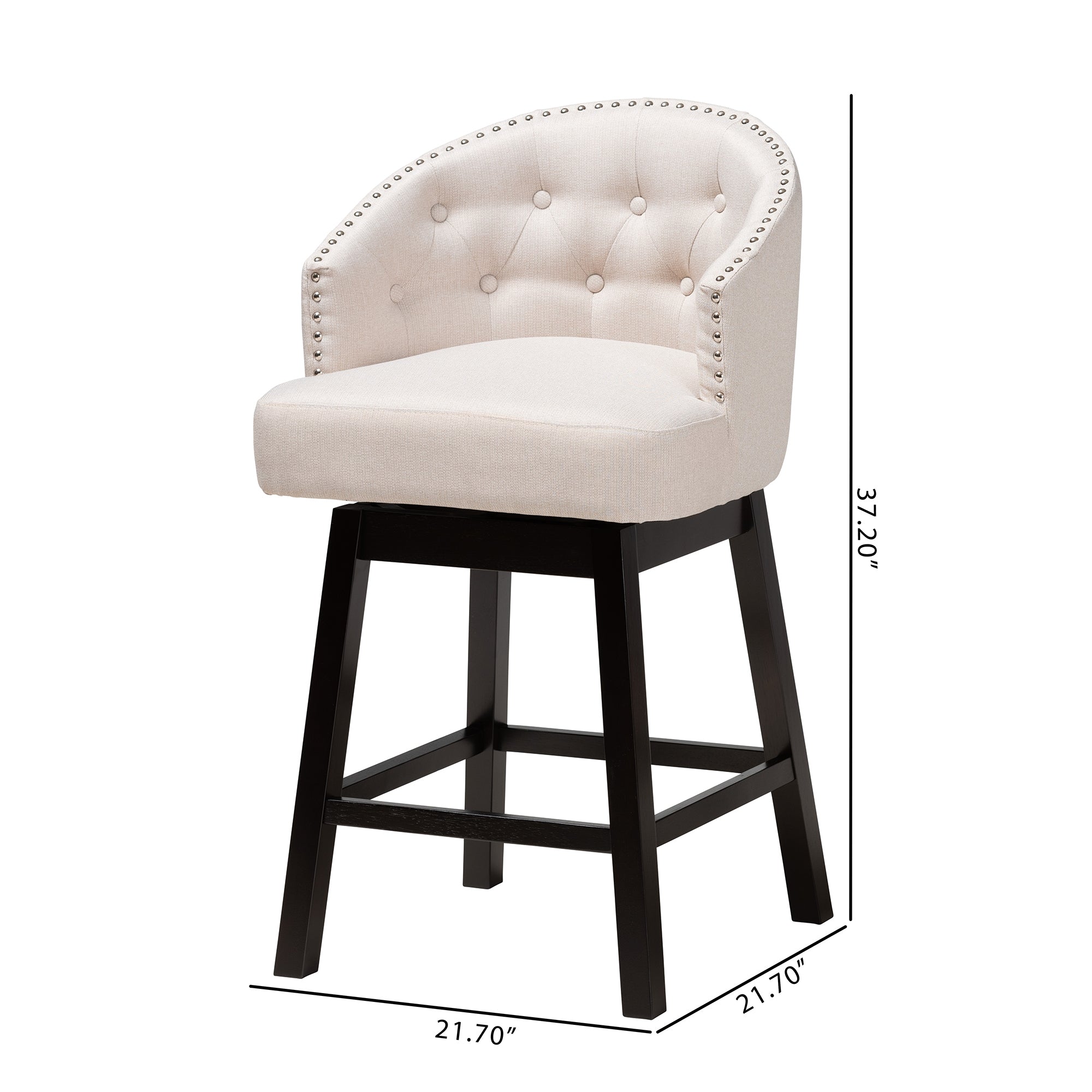 Baxton Studio Theron Mid-Century Transitional Light Beige Fabric and Espresso Brown Finished Wood 2-Piece Swivel Counter Stool Set