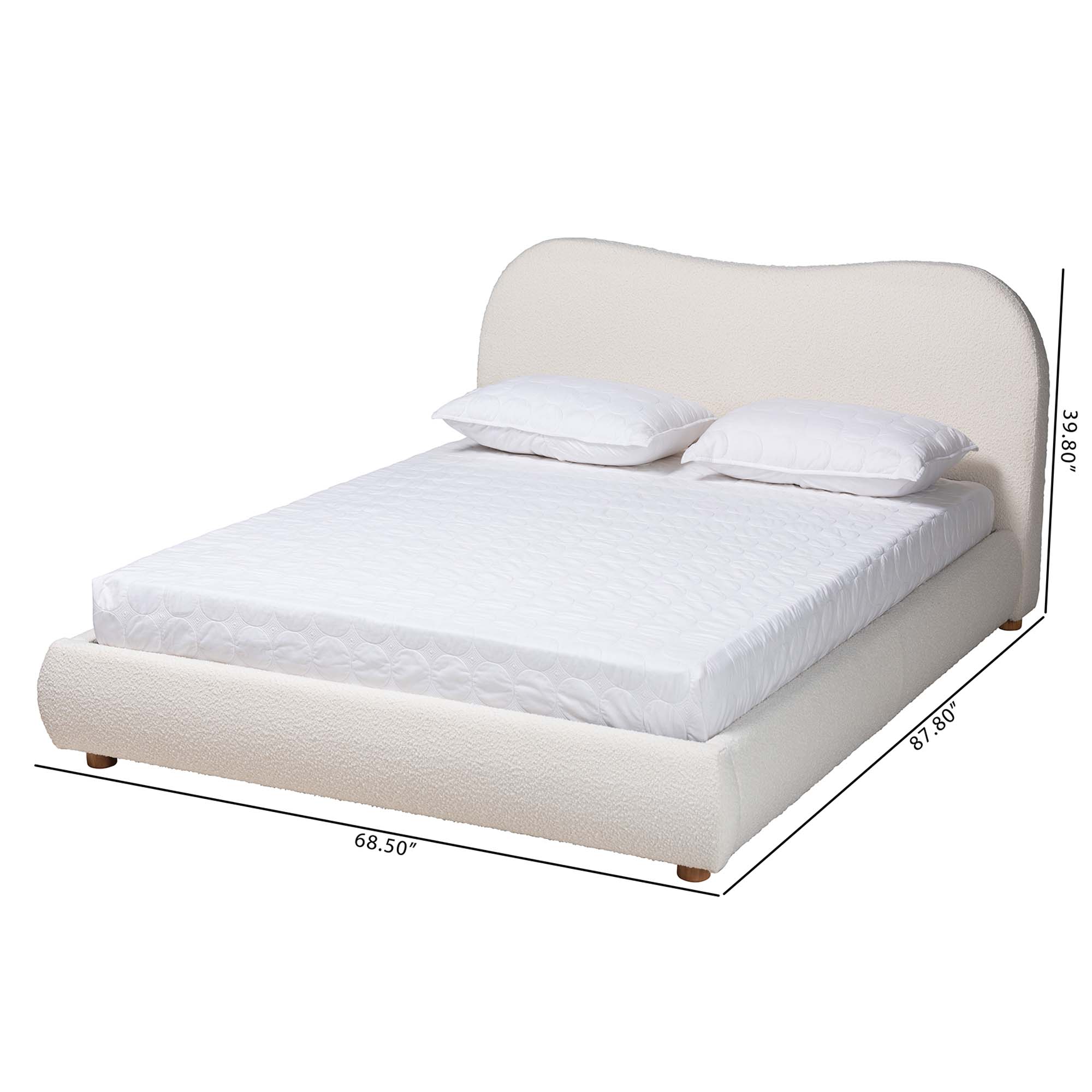 Baxton Studio Maya Mid-Century Modern Cream Boucle Fabric and Oak Brown Finished Wood Queen Size Platform Bed