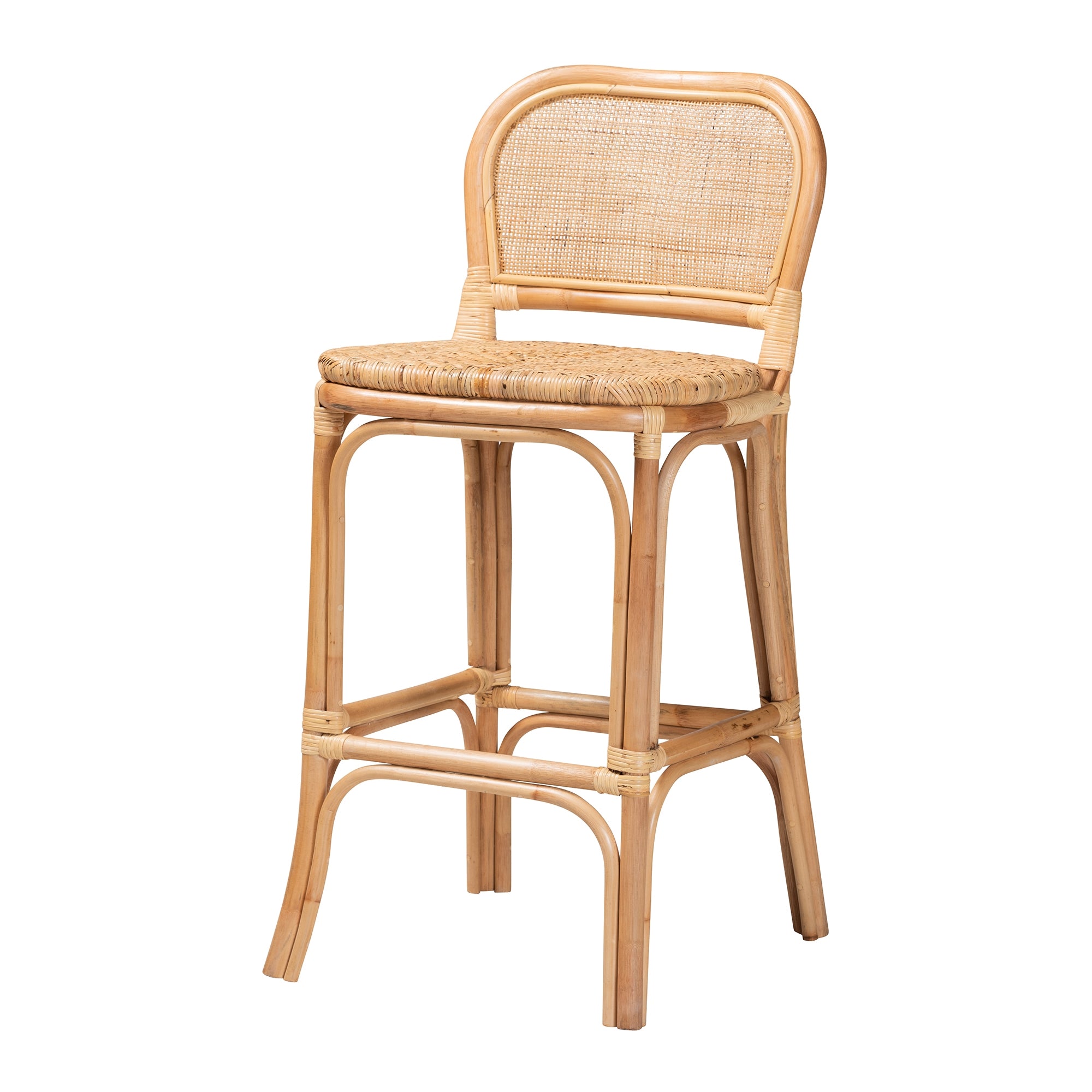 bali & pari Adrena Modern Bohemian Natural Brown Rattan Bar Stool