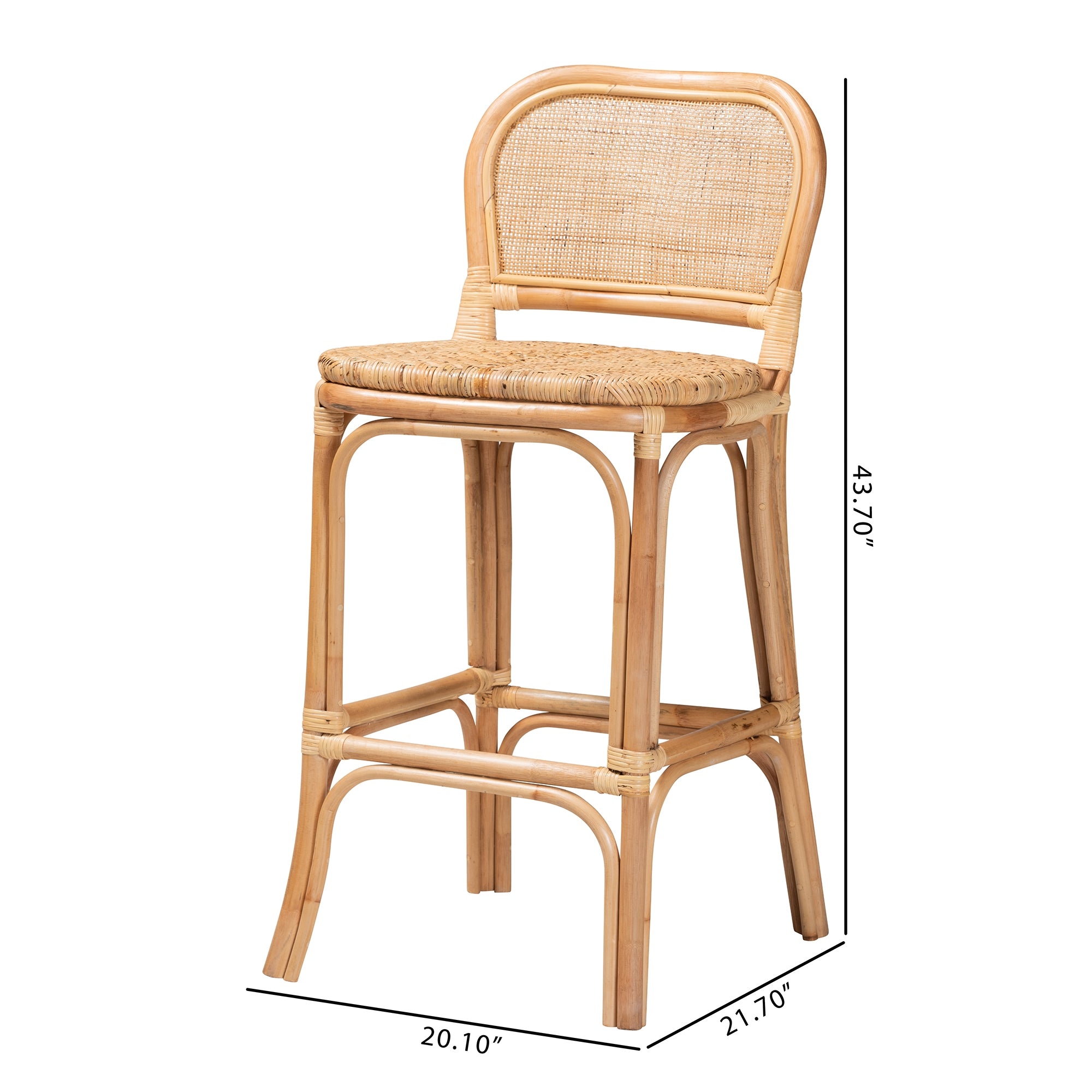 bali & pari Adrena Modern Bohemian Natural Brown Rattan Bar Stool