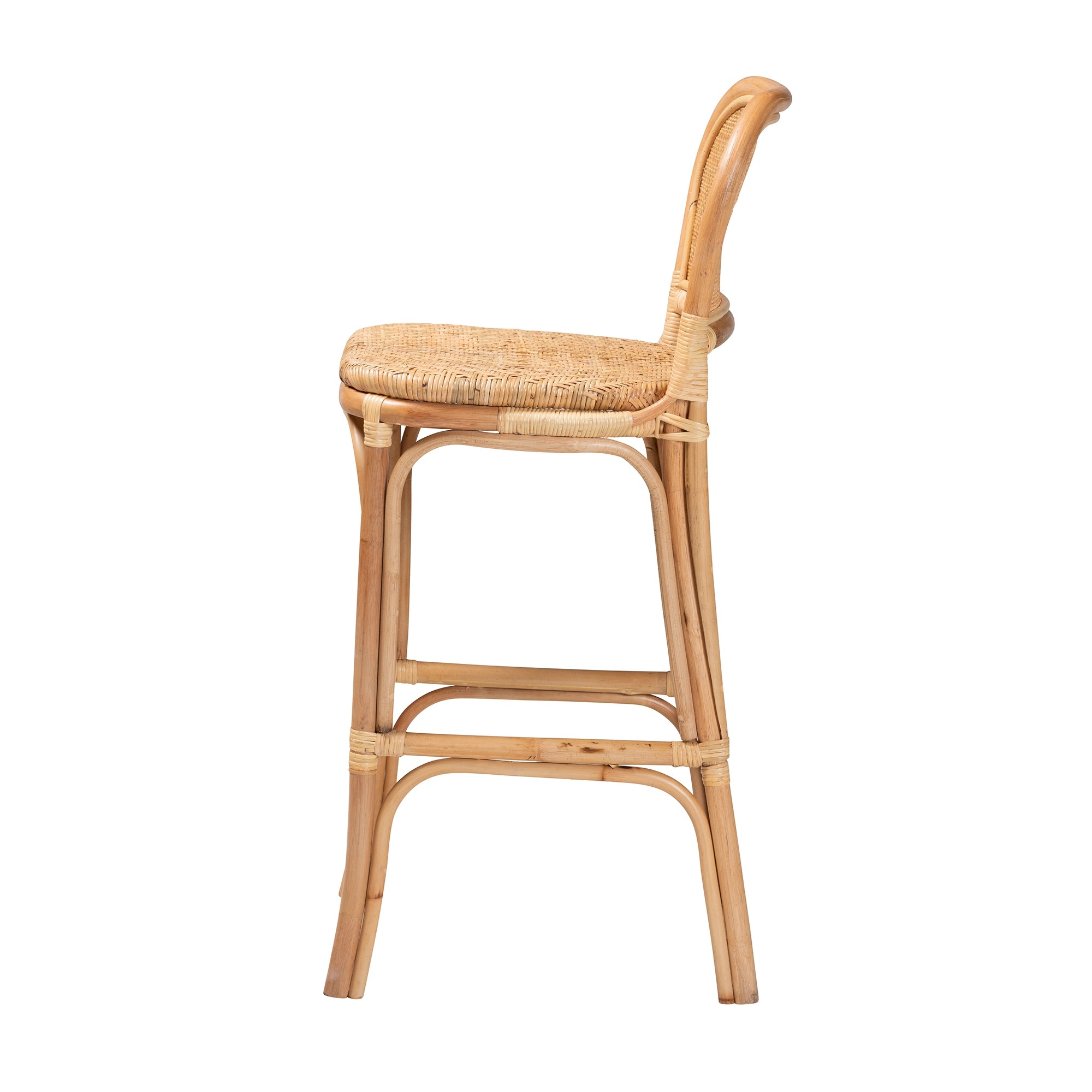 bali & pari Adrena Modern Bohemian Natural Brown Rattan Bar Stool