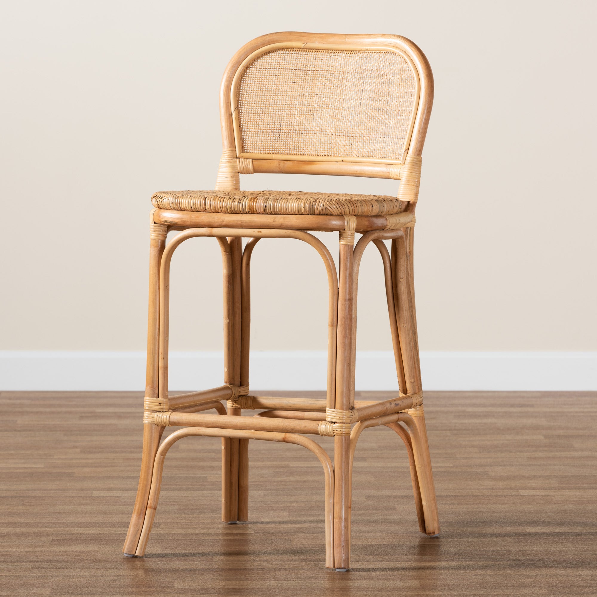 bali & pari Adrena Modern Bohemian Natural Brown Rattan Bar Stool