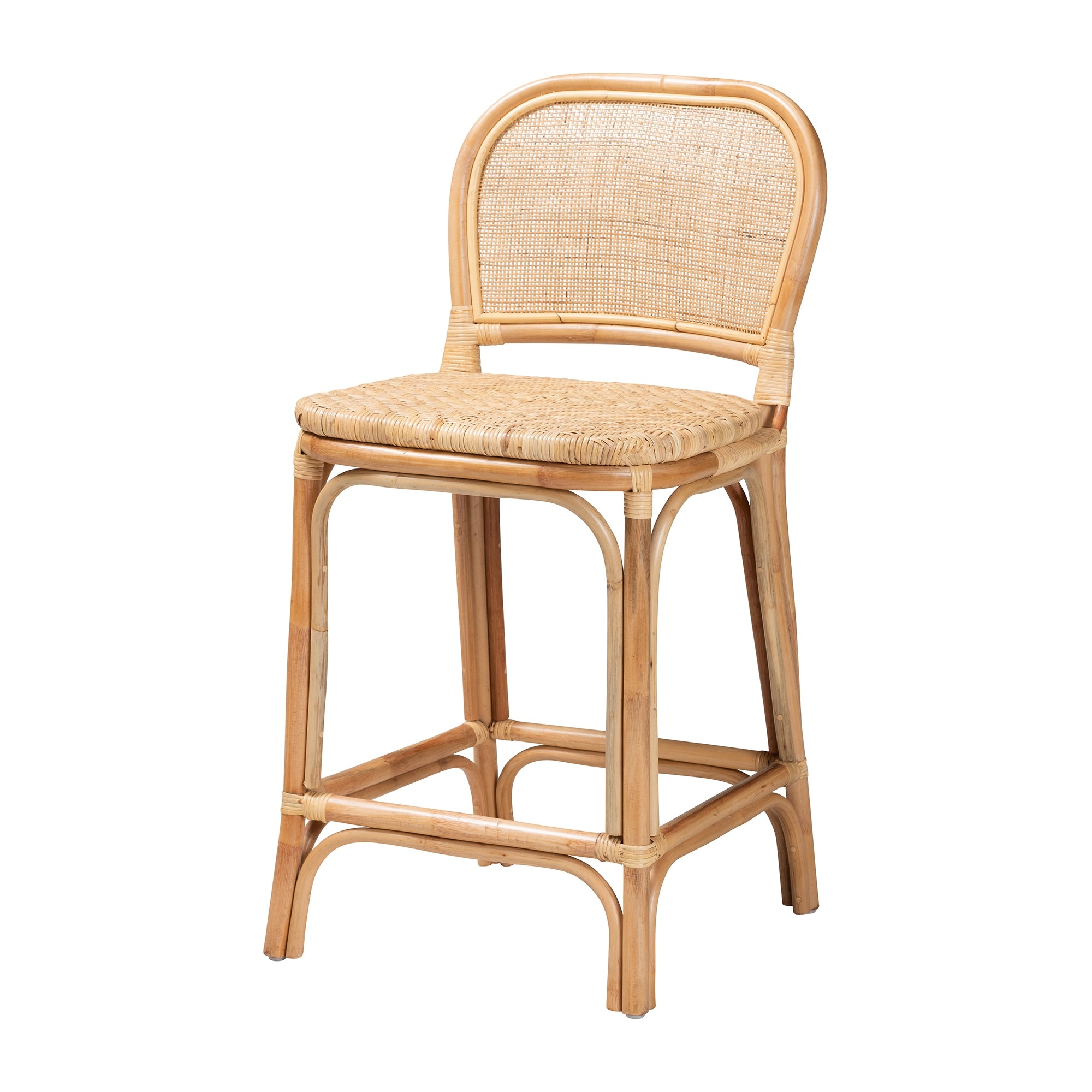 bali & pari Adrena Modern Bohemian Natural Brown Rattan Counter Stool