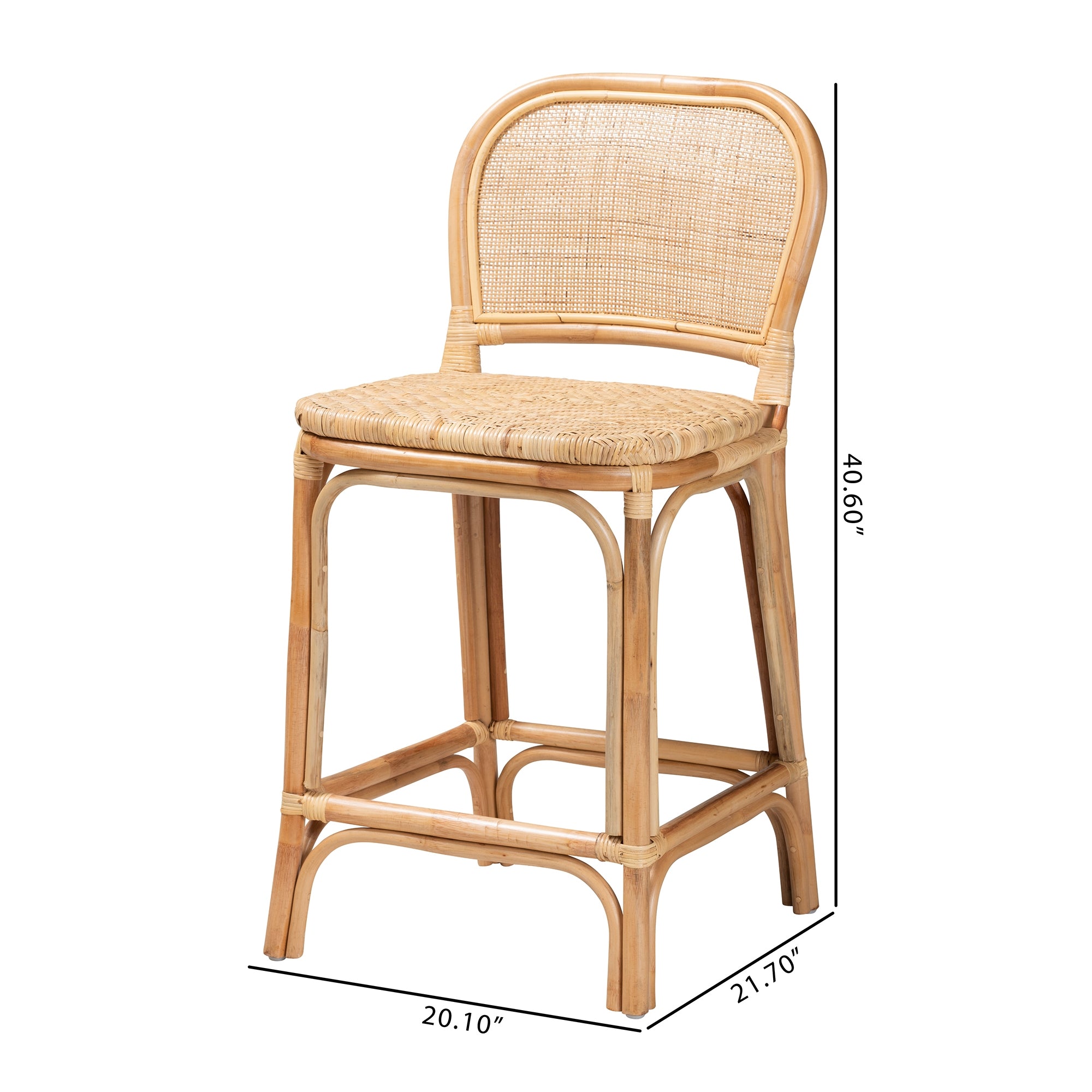 bali & pari Adrena Modern Bohemian Natural Brown Rattan Counter Stool