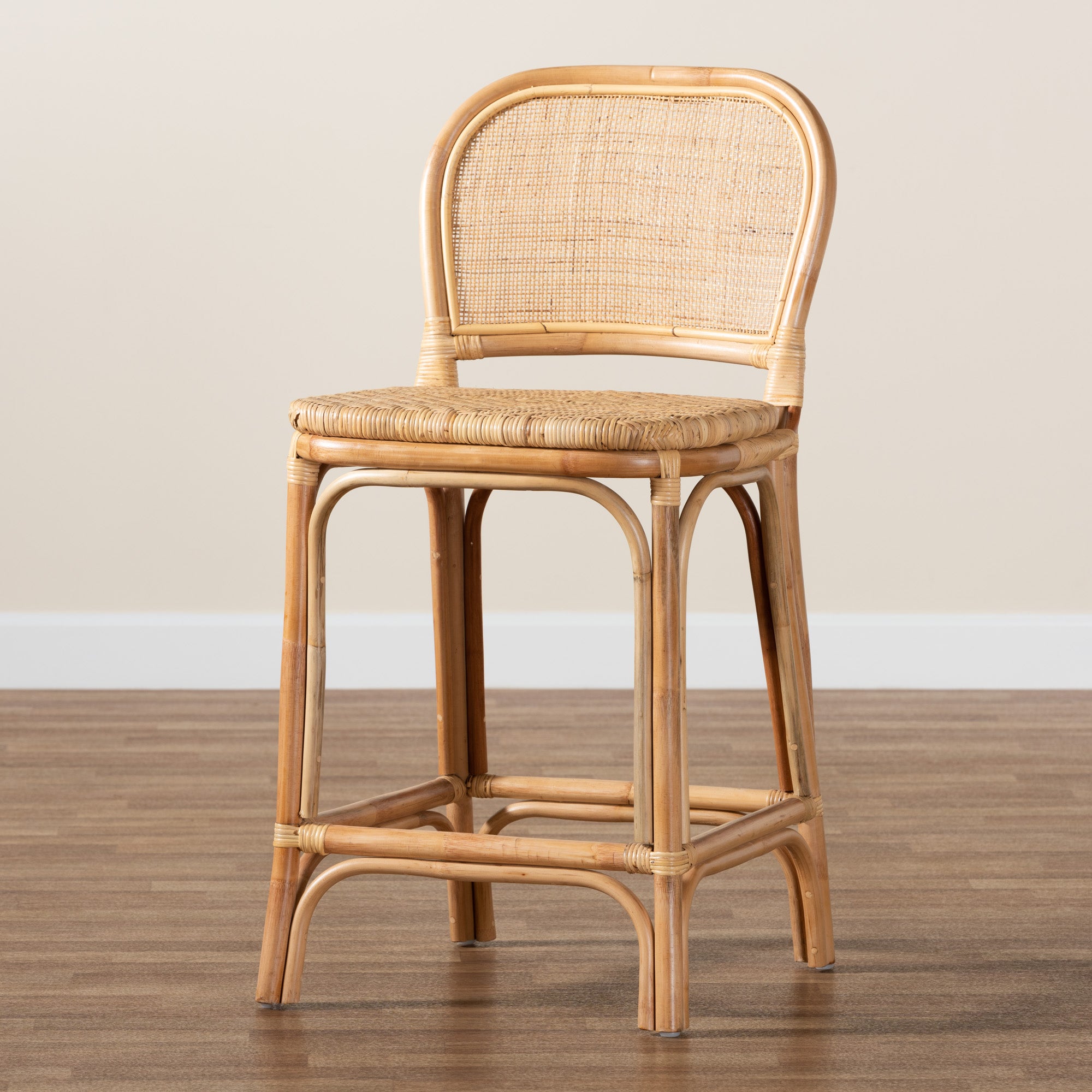 bali & pari Adrena Modern Bohemian Natural Brown Rattan Counter Stool