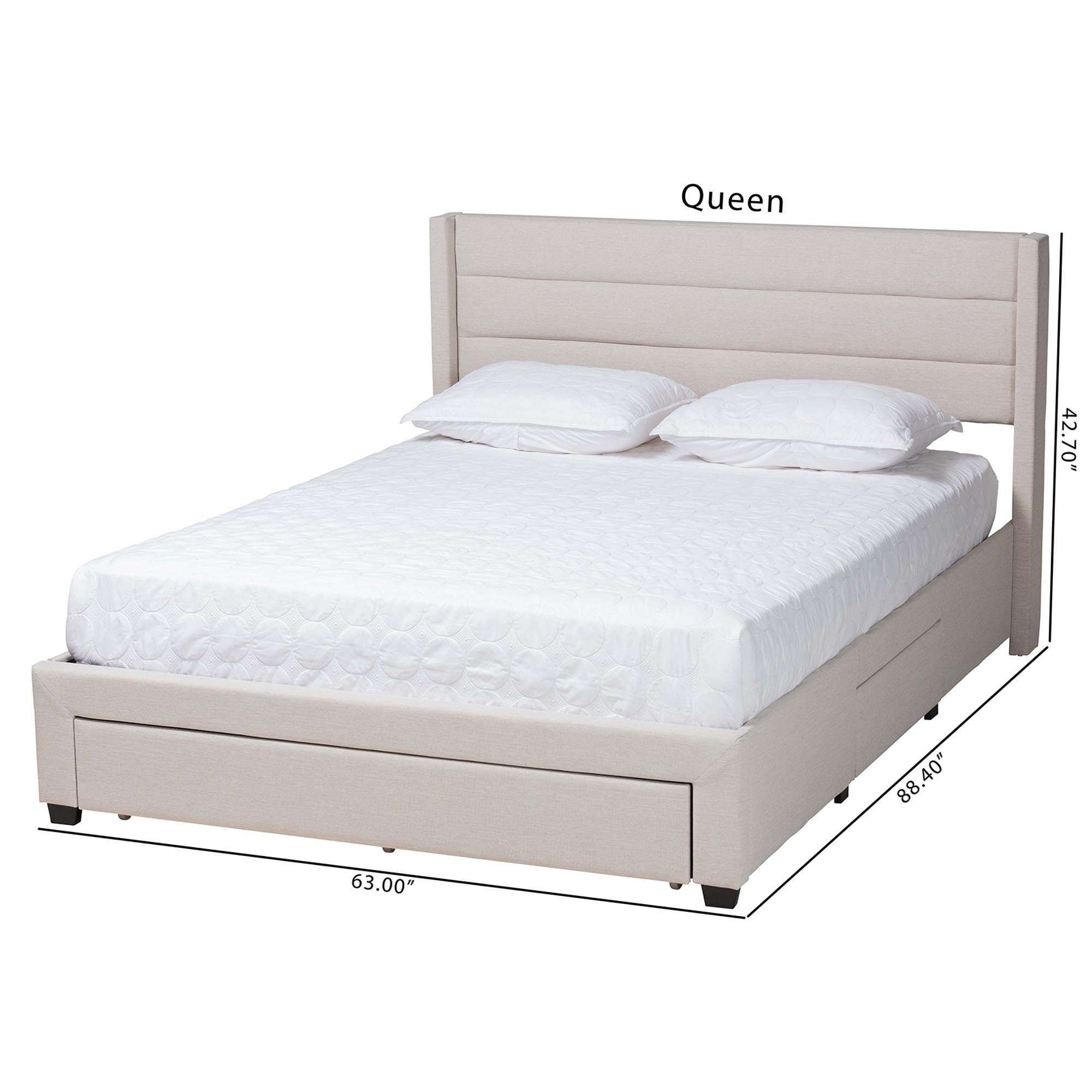 Baxton Studio Braylon Mid-Century Modern Transitional Beige Fabric and Dark Brown Finished Wood Queen Size 3-Drawer Storage Platform Bed