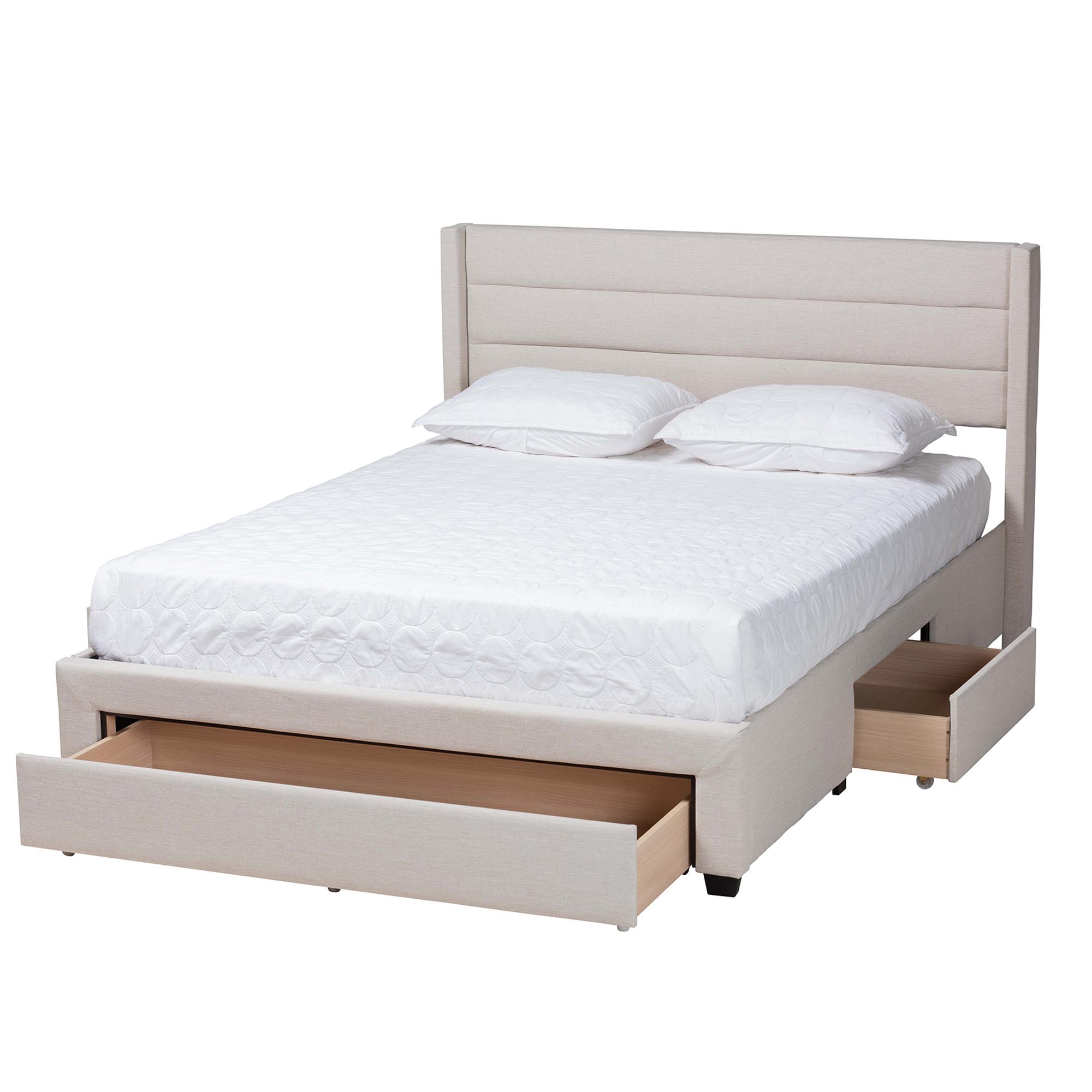 Baxton Studio Braylon Mid-Century Modern Transitional Beige Fabric and Dark Brown Finished Wood Full Size 3-Drawer Storage Platform Bed
