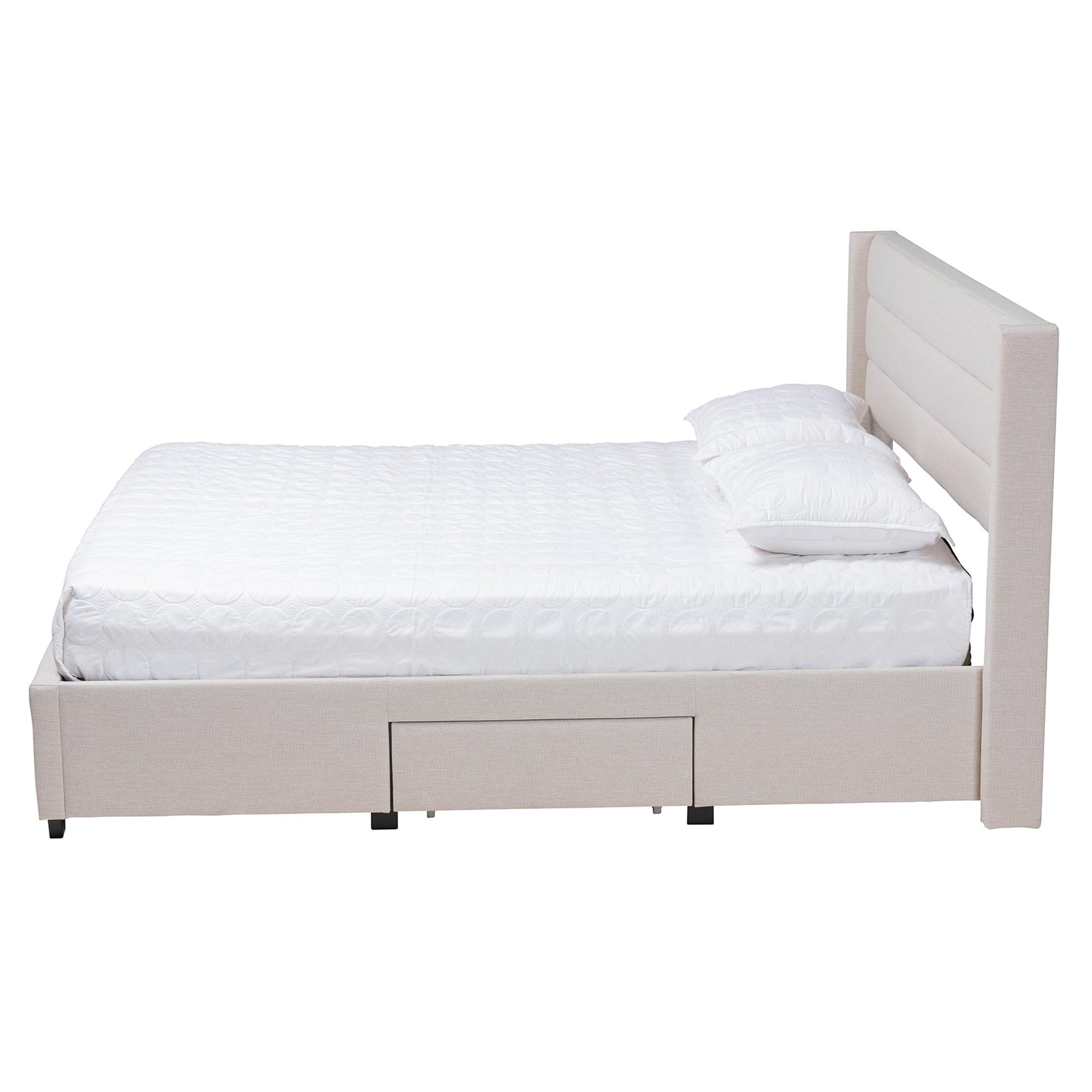 Baxton Studio Braylon Mid-Century Modern Transitional Beige Fabric and Dark Brown Finished Wood Full Size 3-Drawer Storage Platform Bed
