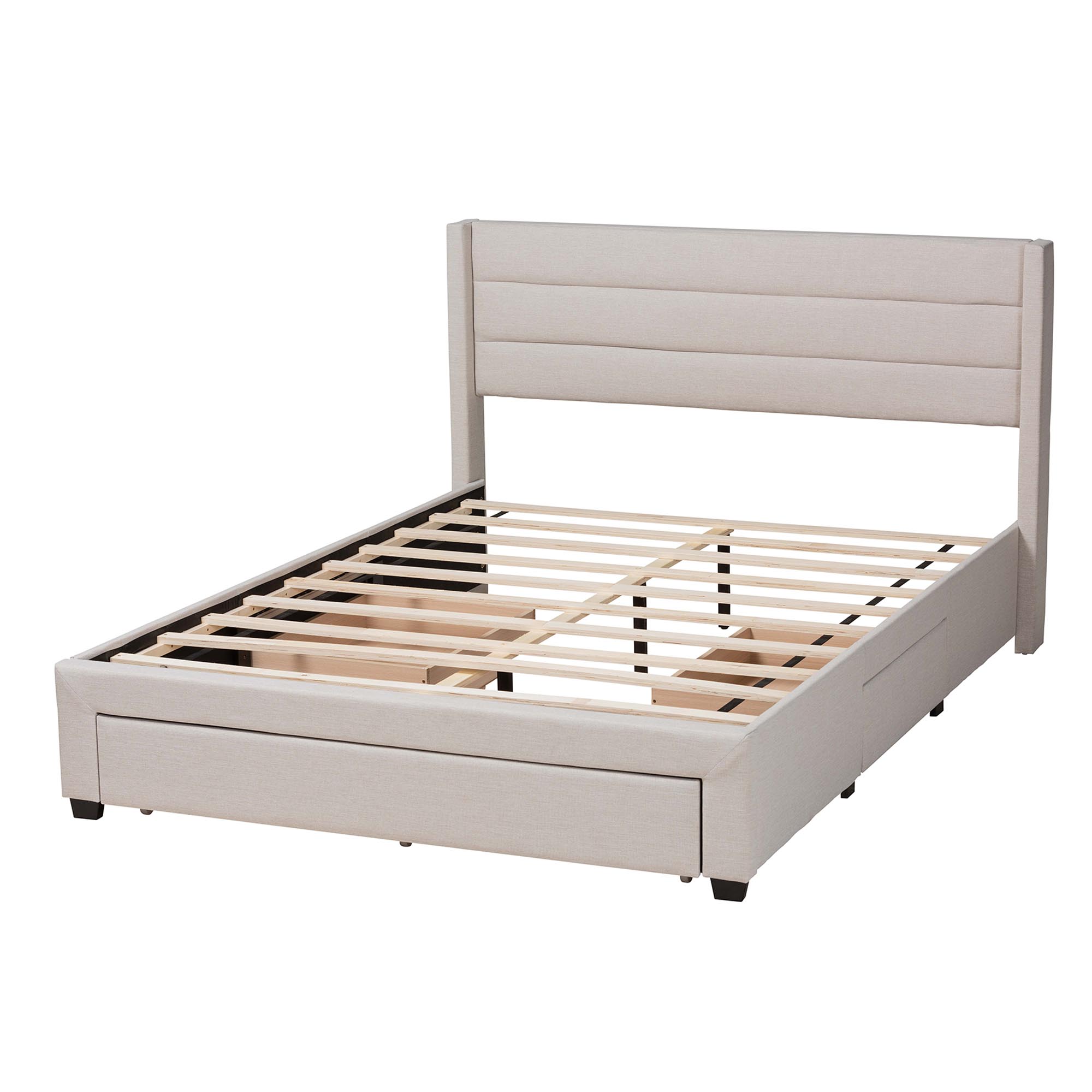 Baxton Studio Braylon Mid-Century Modern Transitional Beige Fabric and Dark Brown Finished Wood Queen Size 3-Drawer Storage Platform Bed