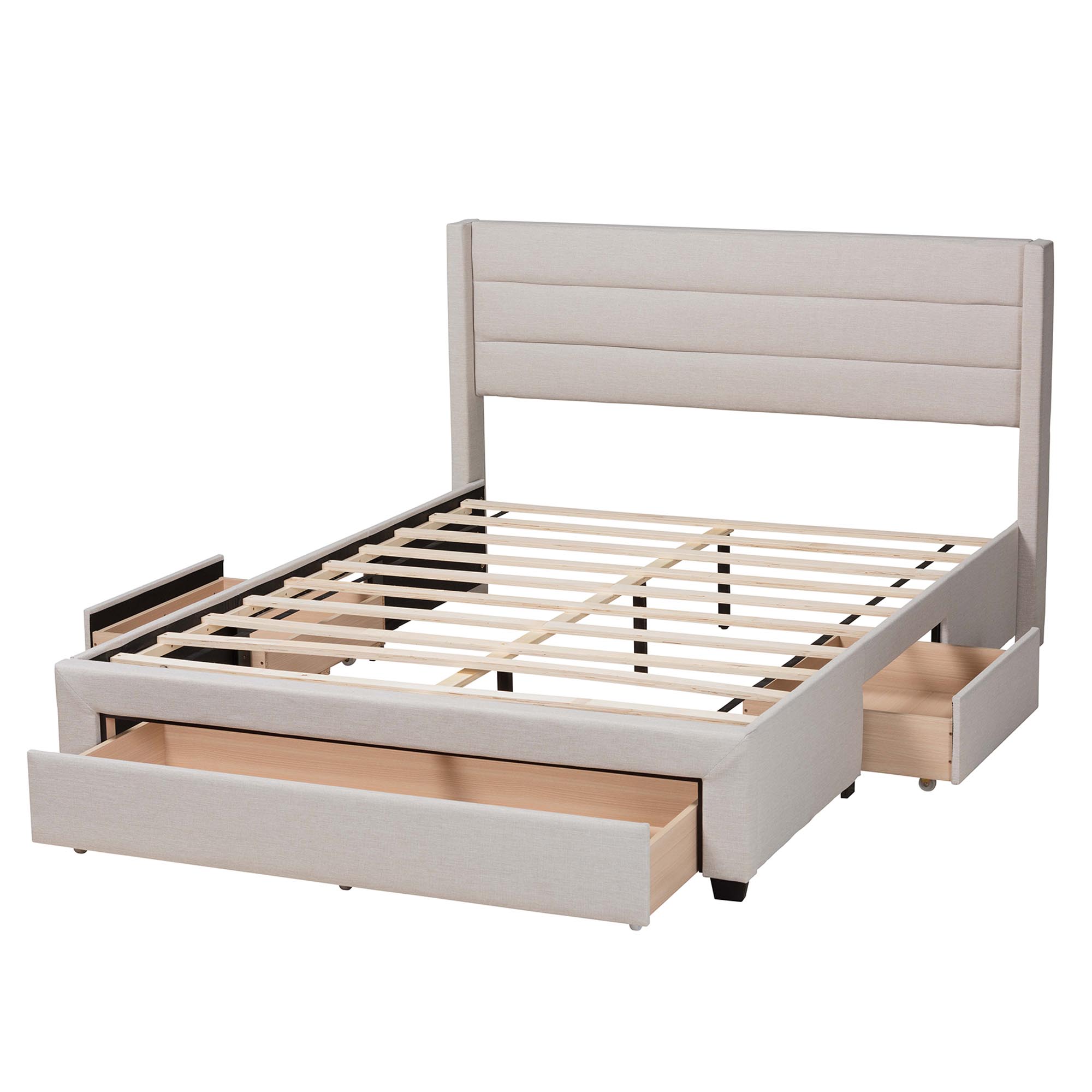 Baxton Studio Braylon Mid-Century Modern Transitional Beige Fabric and Dark Brown Finished Wood Queen Size 3-Drawer Storage Platform Bed
