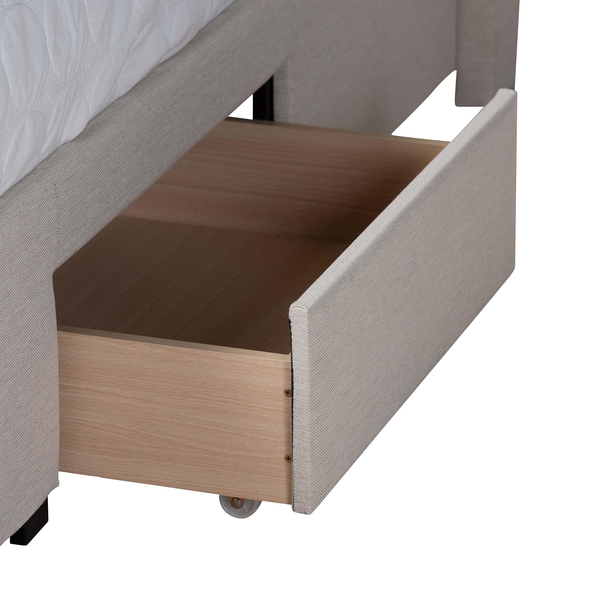 Baxton Studio Braylon Mid-Century Modern Transitional Beige Fabric and Dark Brown Finished Wood Full Size 3-Drawer Storage Platform Bed