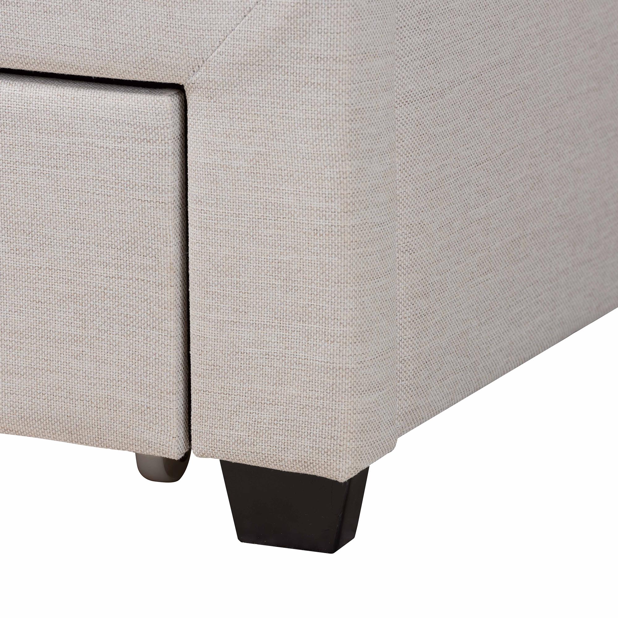 Baxton Studio Braylon Mid-Century Modern Transitional Beige Fabric and Dark Brown Finished Wood Full Size 3-Drawer Storage Platform Bed