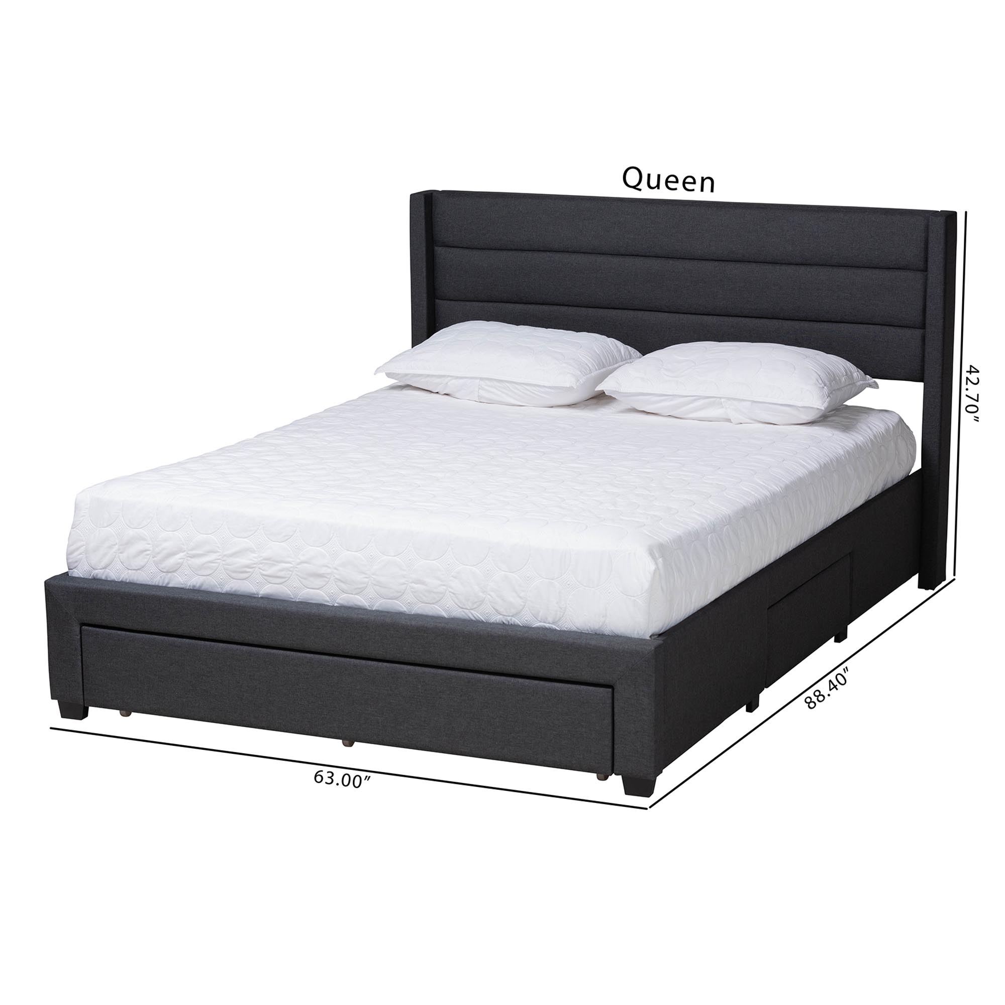 Baxton Studio Braylon Mid-Century Modern Transitional Charcoal Grey Fabric and Dark Brown Finished Wood Full Size 3-Drawer Storage Platform Bed