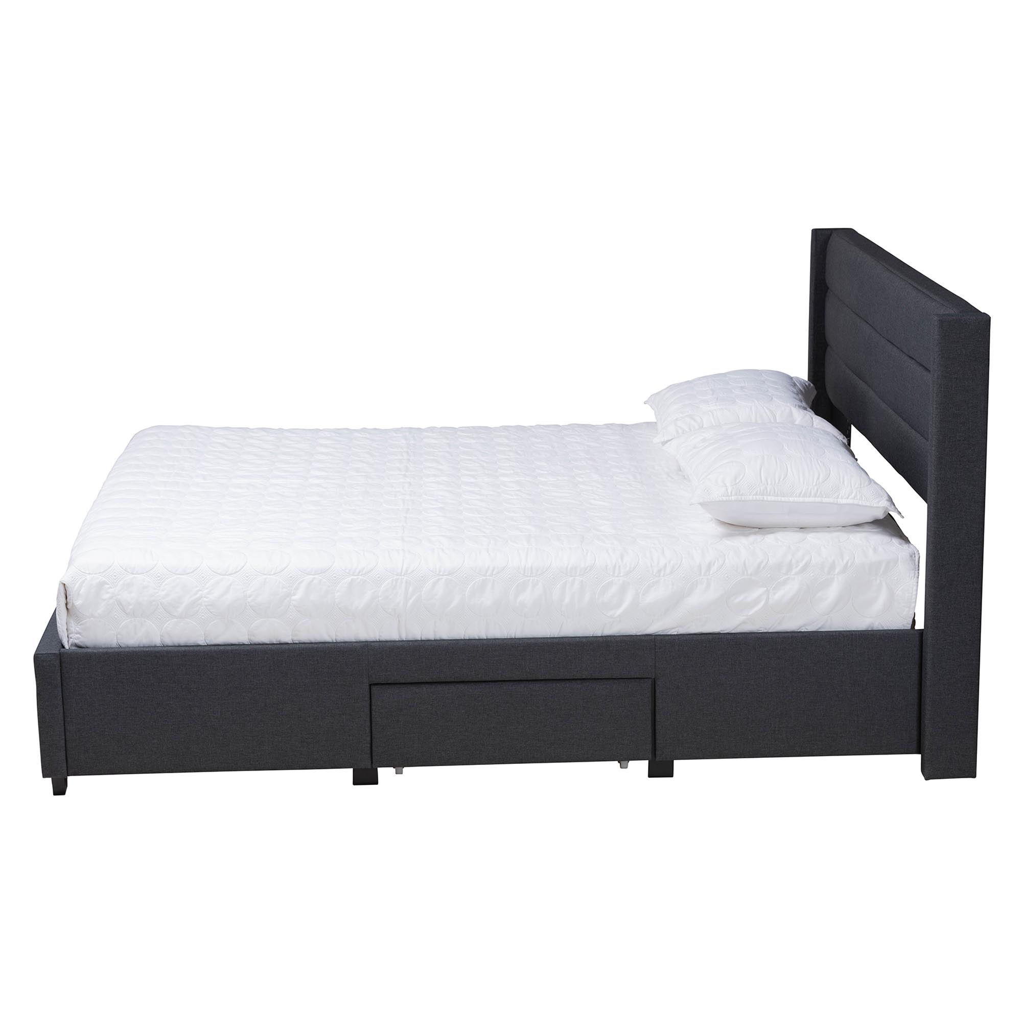 Baxton Studio Braylon Mid-Century Modern Transitional Charcoal Grey Fabric and Dark Brown Finished Wood Full Size 3-Drawer Storage Platform Bed