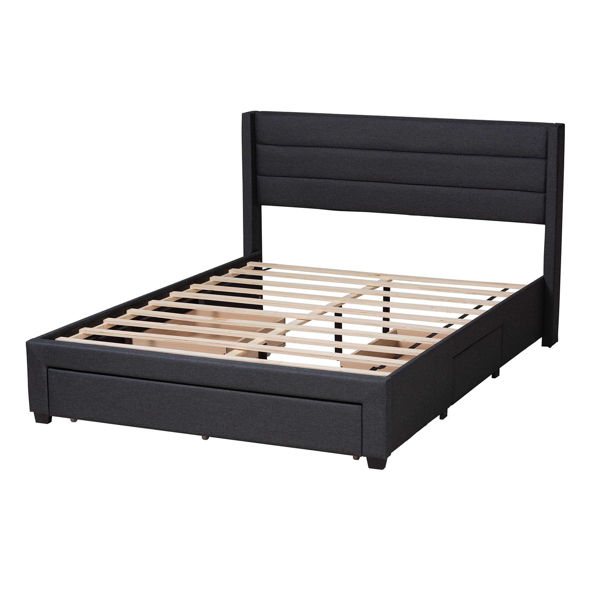 Baxton Studio Braylon Mid-Century Modern Transitional Charcoal Grey Fabric and Dark Brown Finished Wood Full Size 3-Drawer Storage Platform Bed