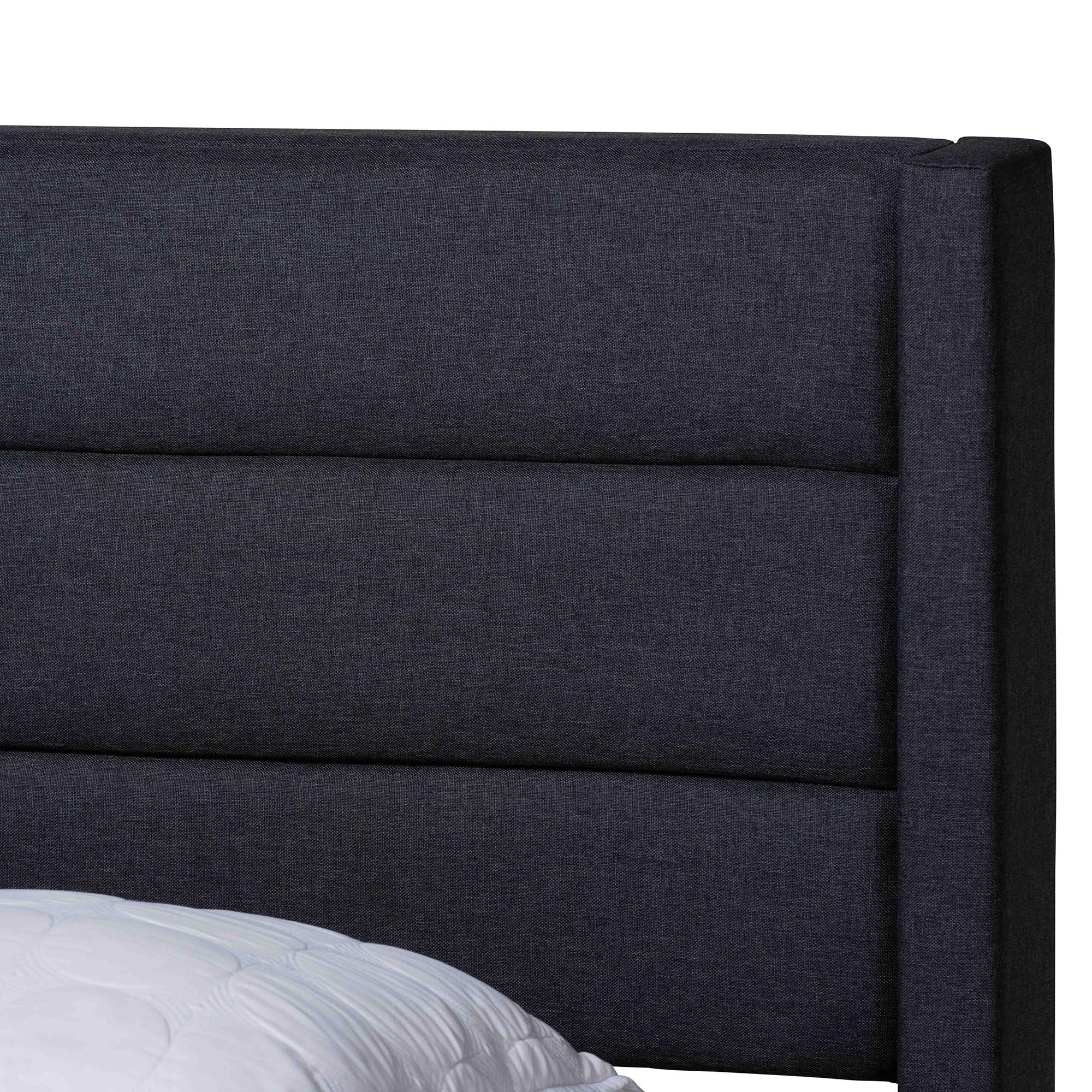 Baxton Studio Braylon Mid-Century Modern Transitional Charcoal Grey Fabric and Dark Brown Finished Wood Full Size 3-Drawer Storage Platform Bed
