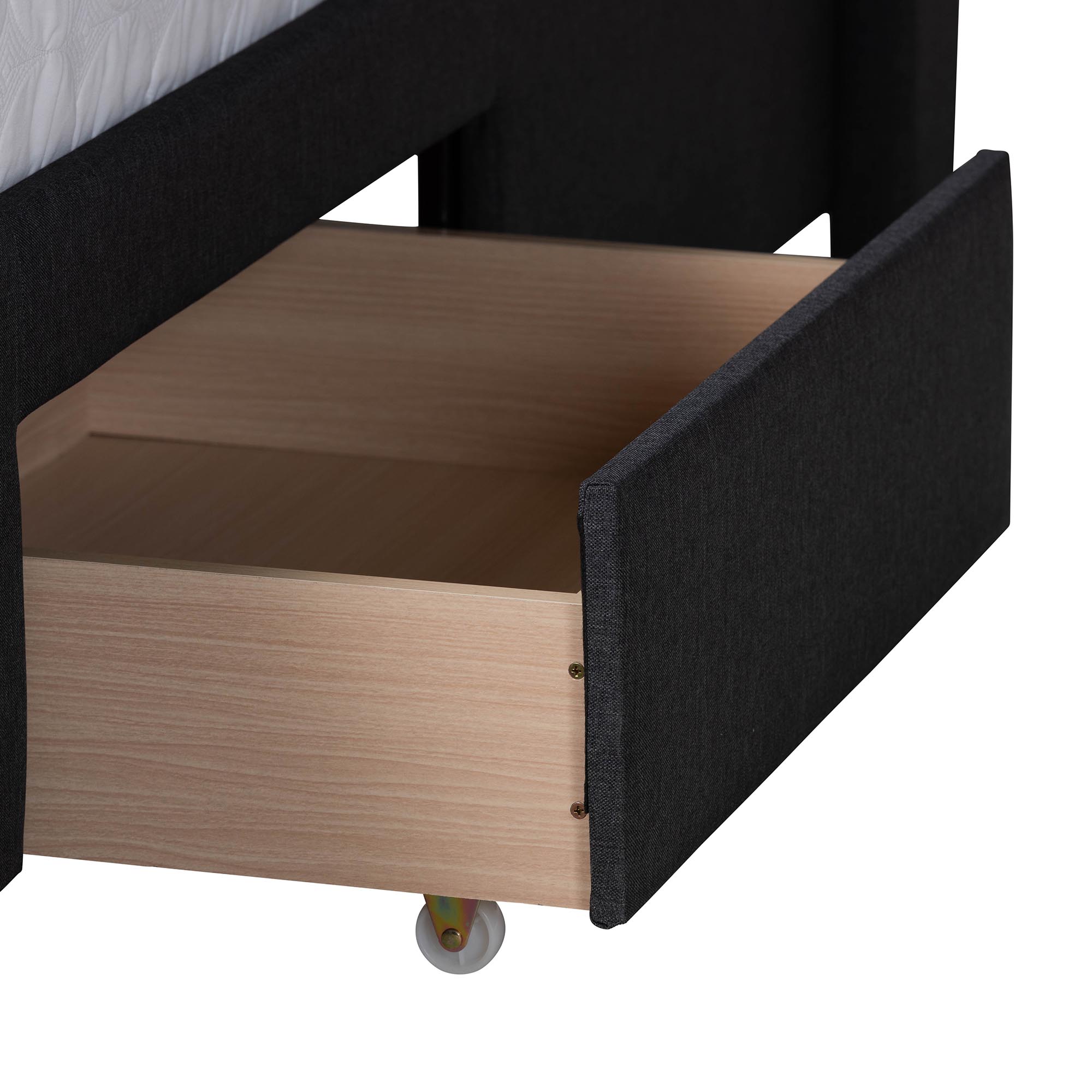 Baxton Studio Braylon Mid-Century Modern Transitional Charcoal Grey Fabric and Dark Brown Finished Wood Full Size 3-Drawer Storage Platform Bed