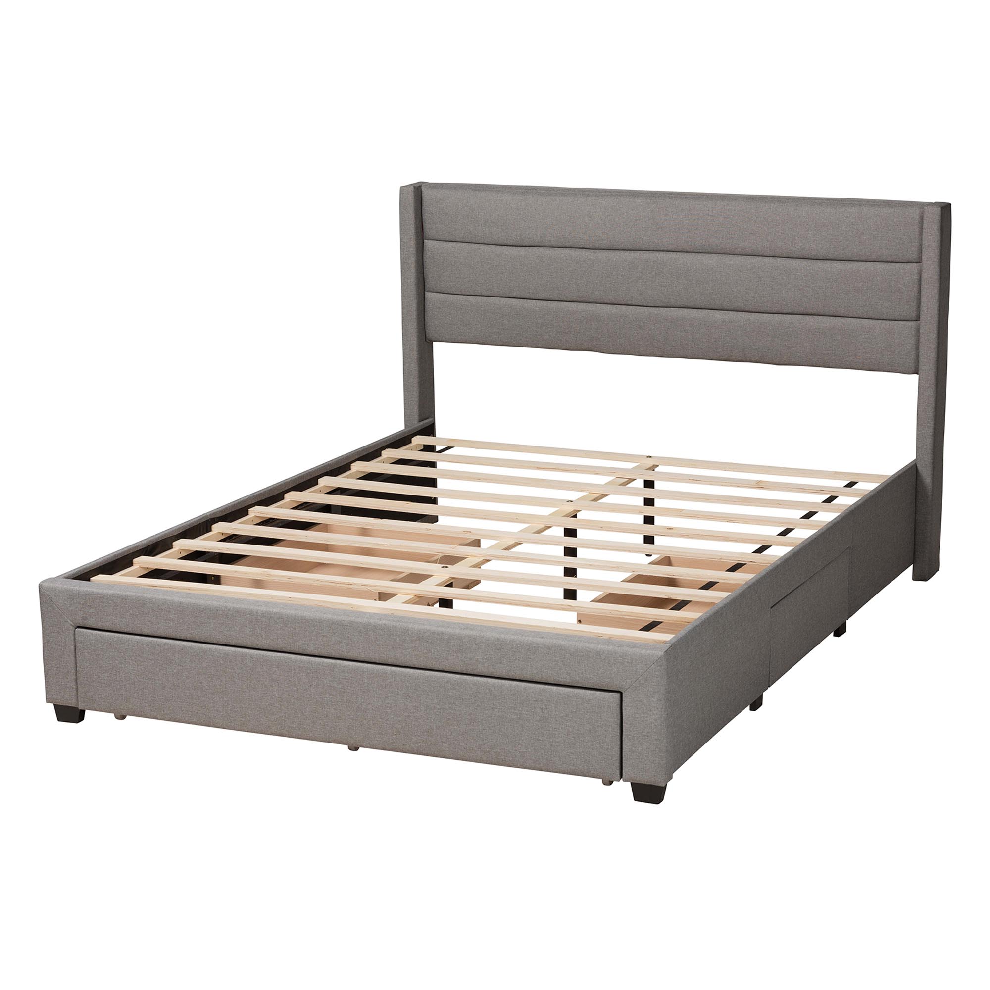 Baxton Studio Braylon Mid-Century Modern Transitional Light Grey Fabric and Dark Brown Finished Wood Queen Size 3-Drawer Storage Platform Bed