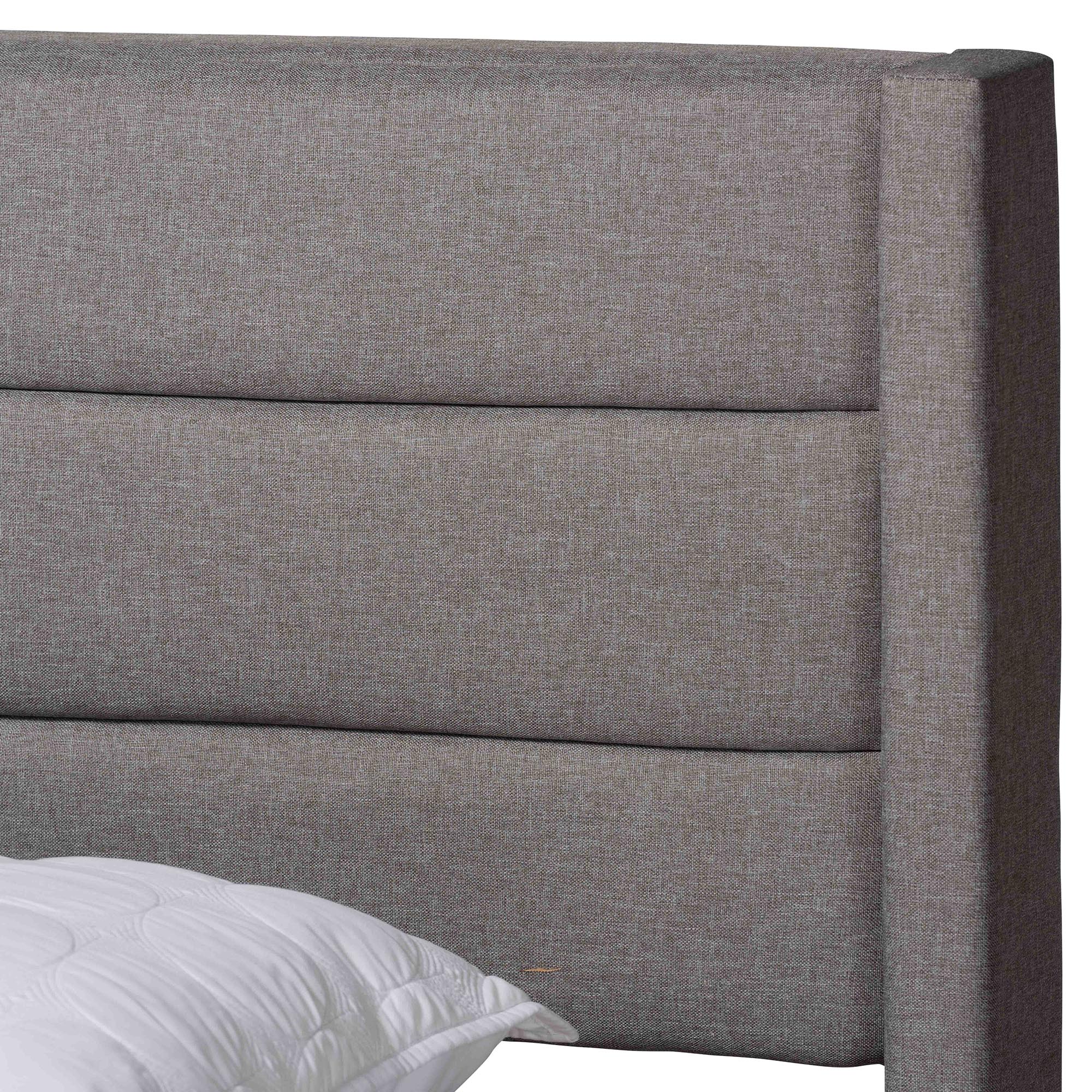 Baxton Studio Braylon Mid-Century Modern Transitional Light Grey Fabric and Dark Brown Finished Wood Queen Size 3-Drawer Storage Platform Bed