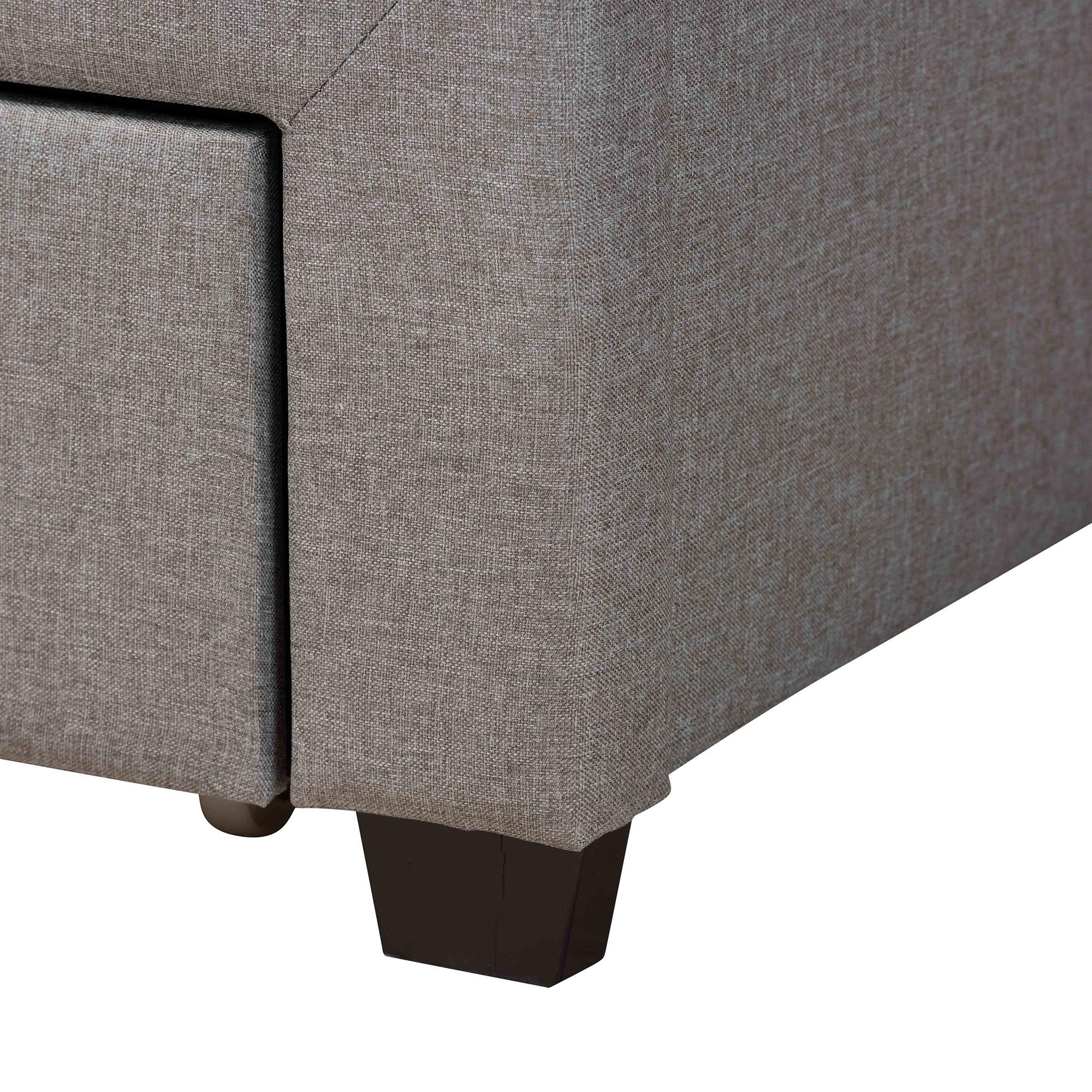 Baxton Studio Braylon Mid-Century Modern Transitional Light Grey Fabric and Dark Brown Finished Wood Queen Size 3-Drawer Storage Platform Bed