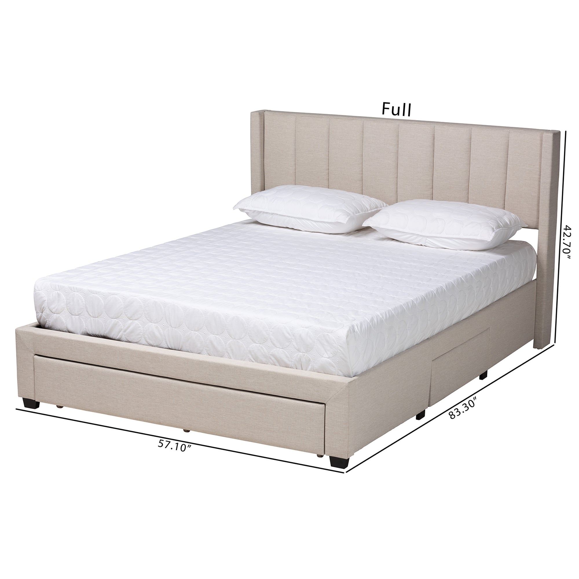 Baxton Studio Coronado Mid-Century Modern Transitional Beige Fabric Full Size 3-Drawer Storage Platform Bed