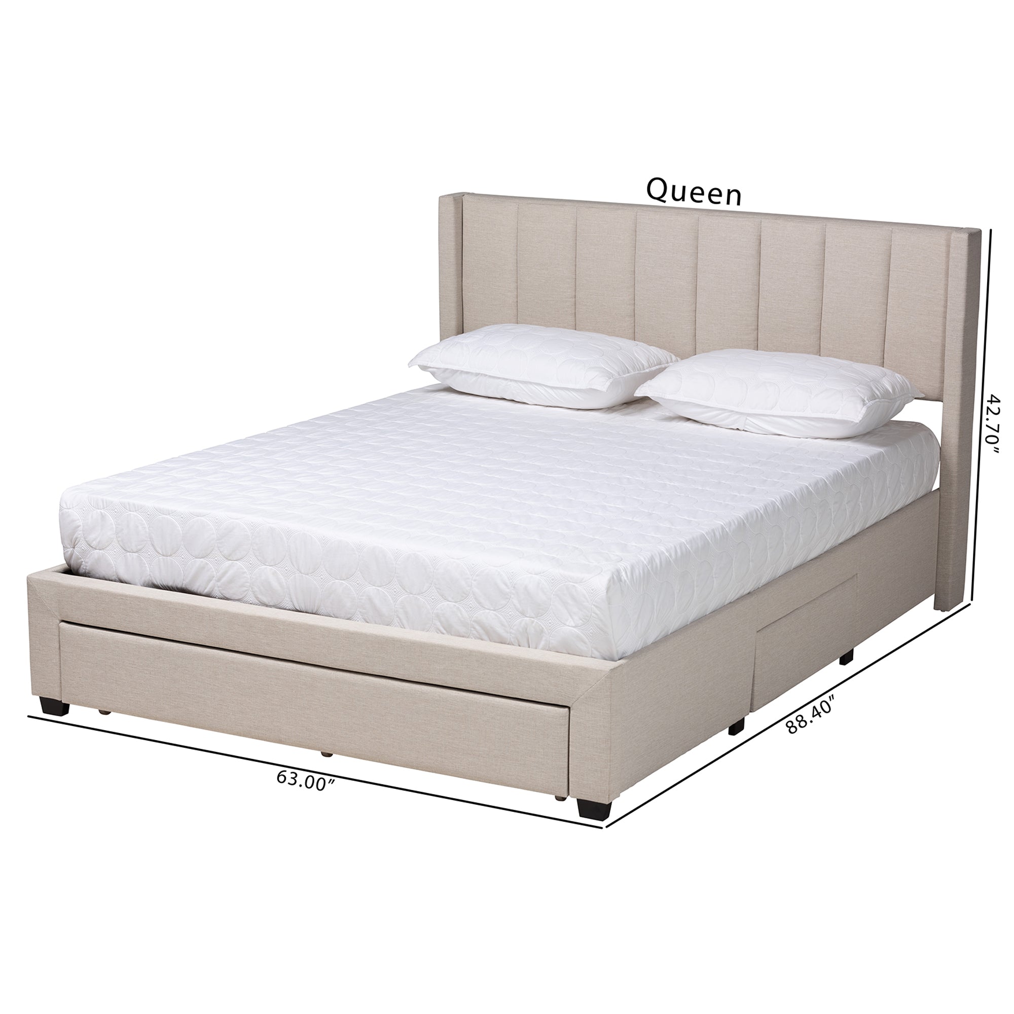 Baxton Studio Coronado Mid-Century Modern Transitional Beige Fabric Full Size 3-Drawer Storage Platform Bed