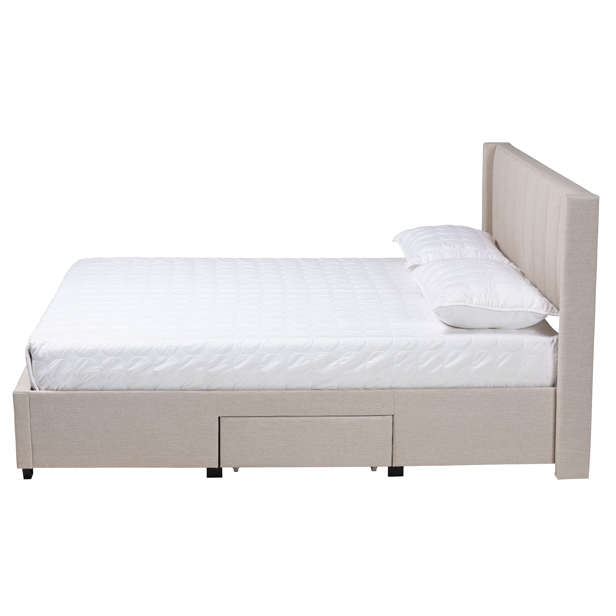 Baxton Studio Coronado Mid-Century Modern Transitional Beige Fabric Queen Size 3-Drawer Storage Platform Bed