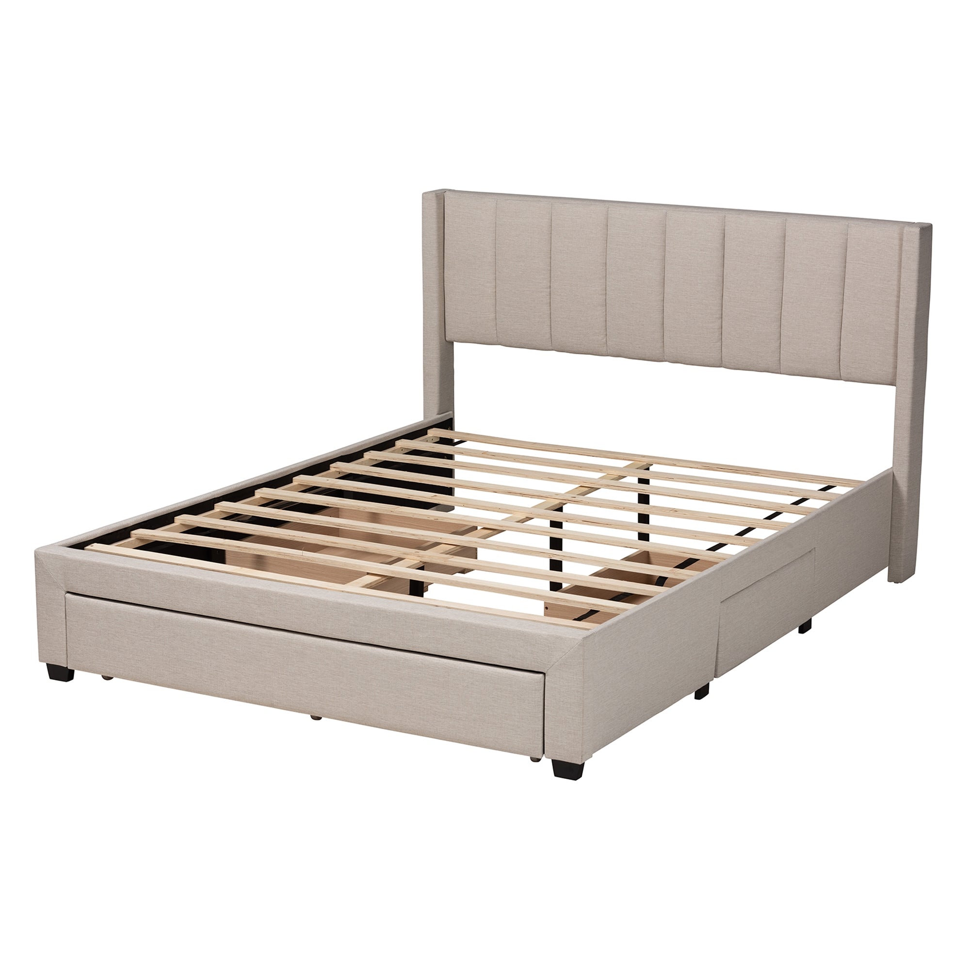 Baxton Studio Coronado Mid-Century Modern Transitional Beige Fabric Queen Size 3-Drawer Storage Platform Bed