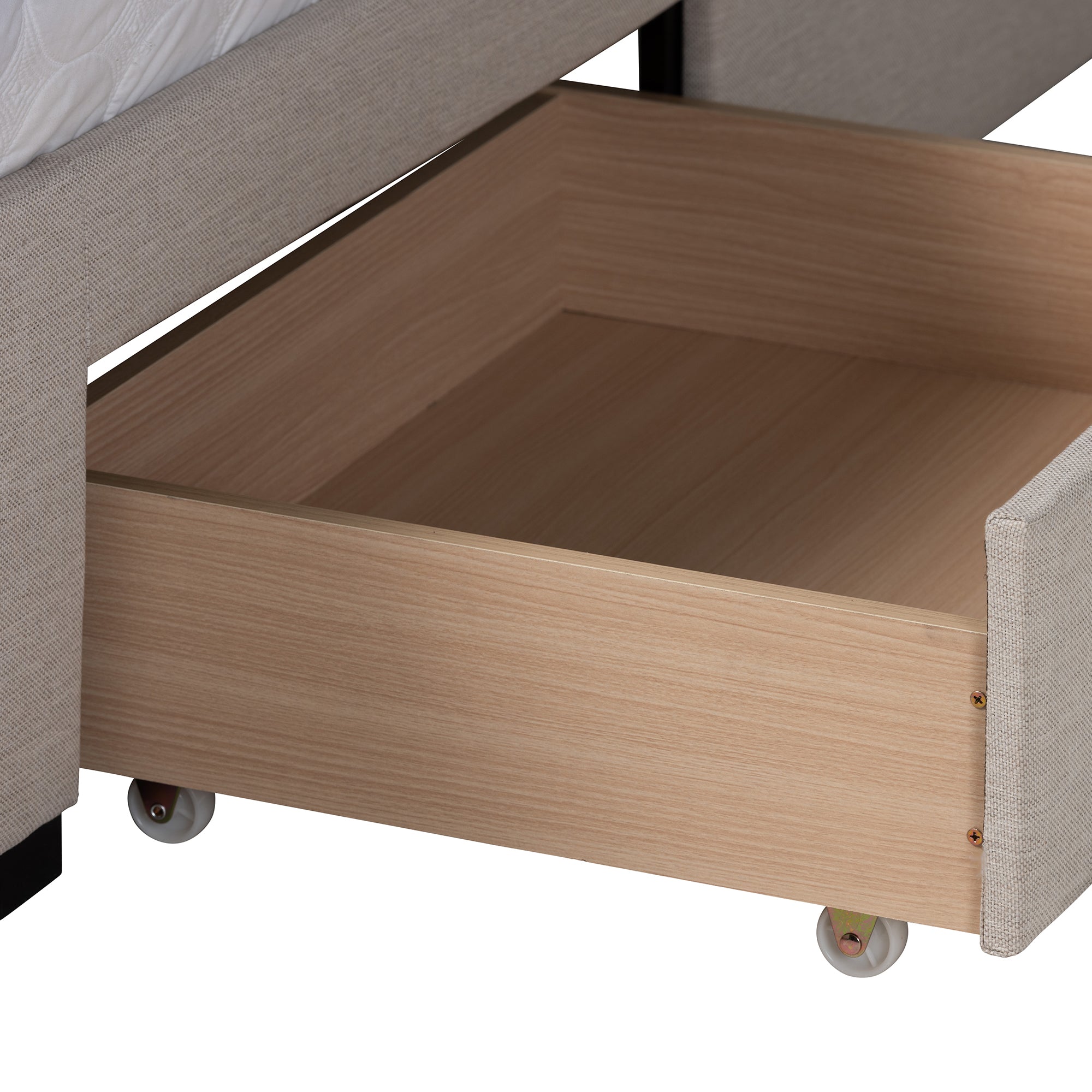 Baxton Studio Coronado Mid-Century Modern Transitional Beige Fabric Full Size 3-Drawer Storage Platform Bed