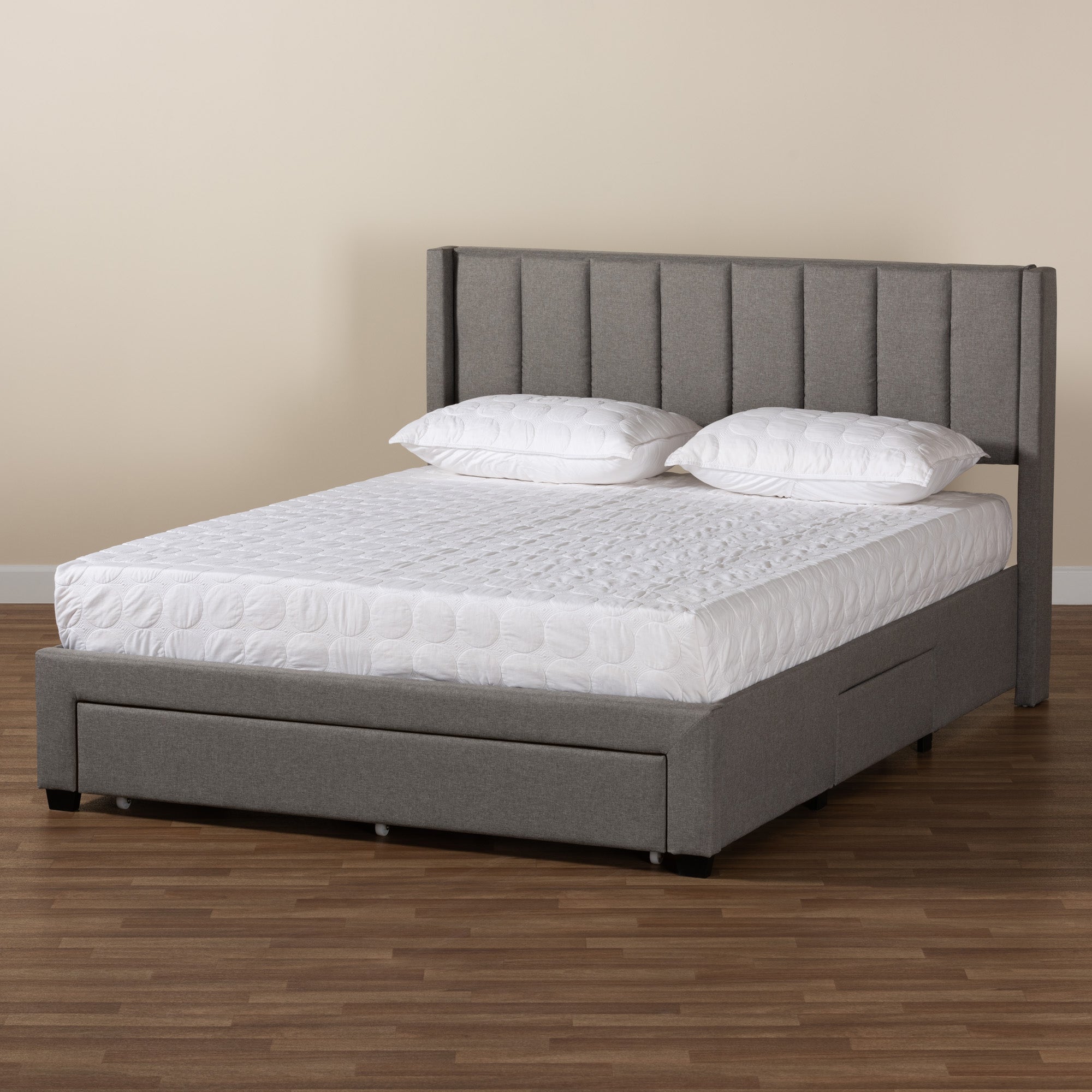 Baxton Studio Coronado Mid-Century Modern Transitional Grey Fabric Full Size 3-Drawer Storage Platform Bed
