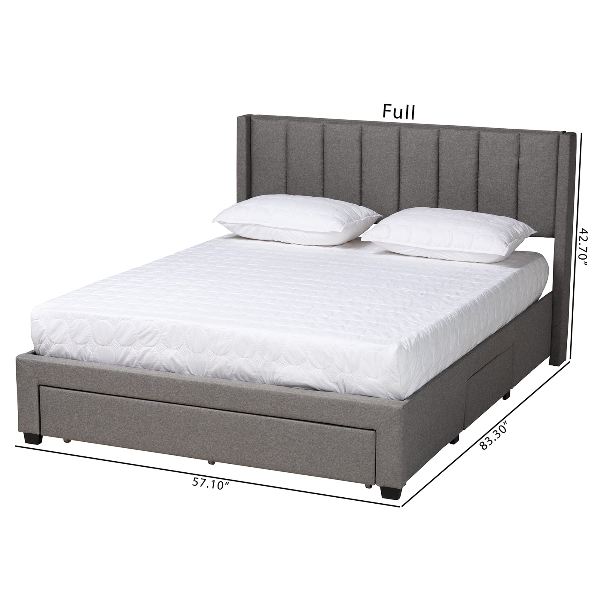 Baxton Studio Coronado Mid-Century Modern Transitional Grey Fabric Full Size 3-Drawer Storage Platform Bed