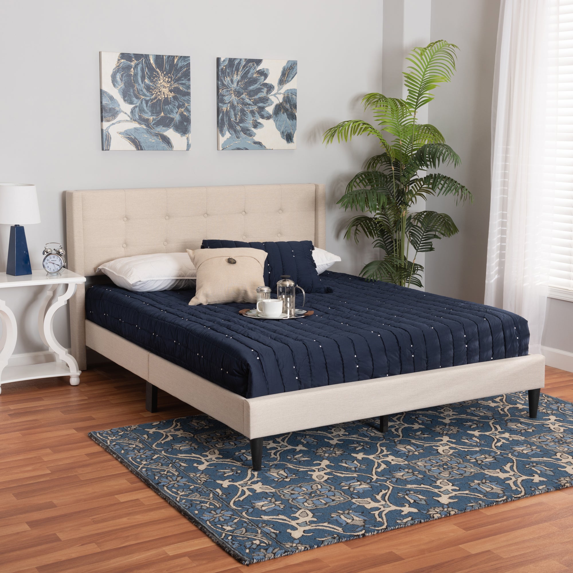 Baxton Studio Casol Mid-Century Modern Transitional Beige Fabric Upholstered Queen Size Platform Bed