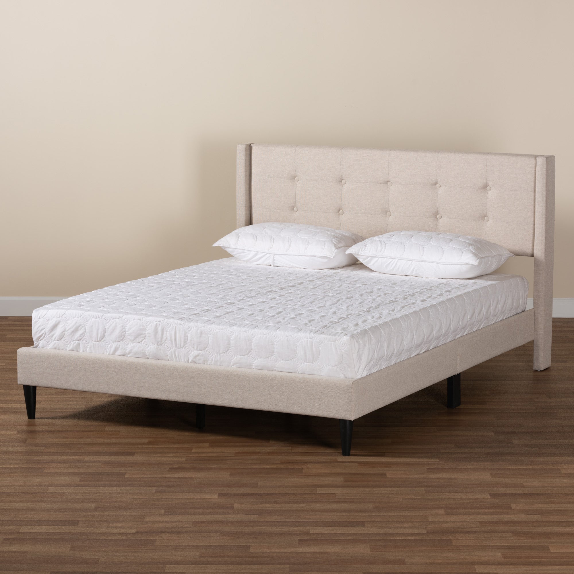 Baxton Studio Casol Mid-Century Modern Transitional Beige Fabric Upholstered Full Size Platform Bed