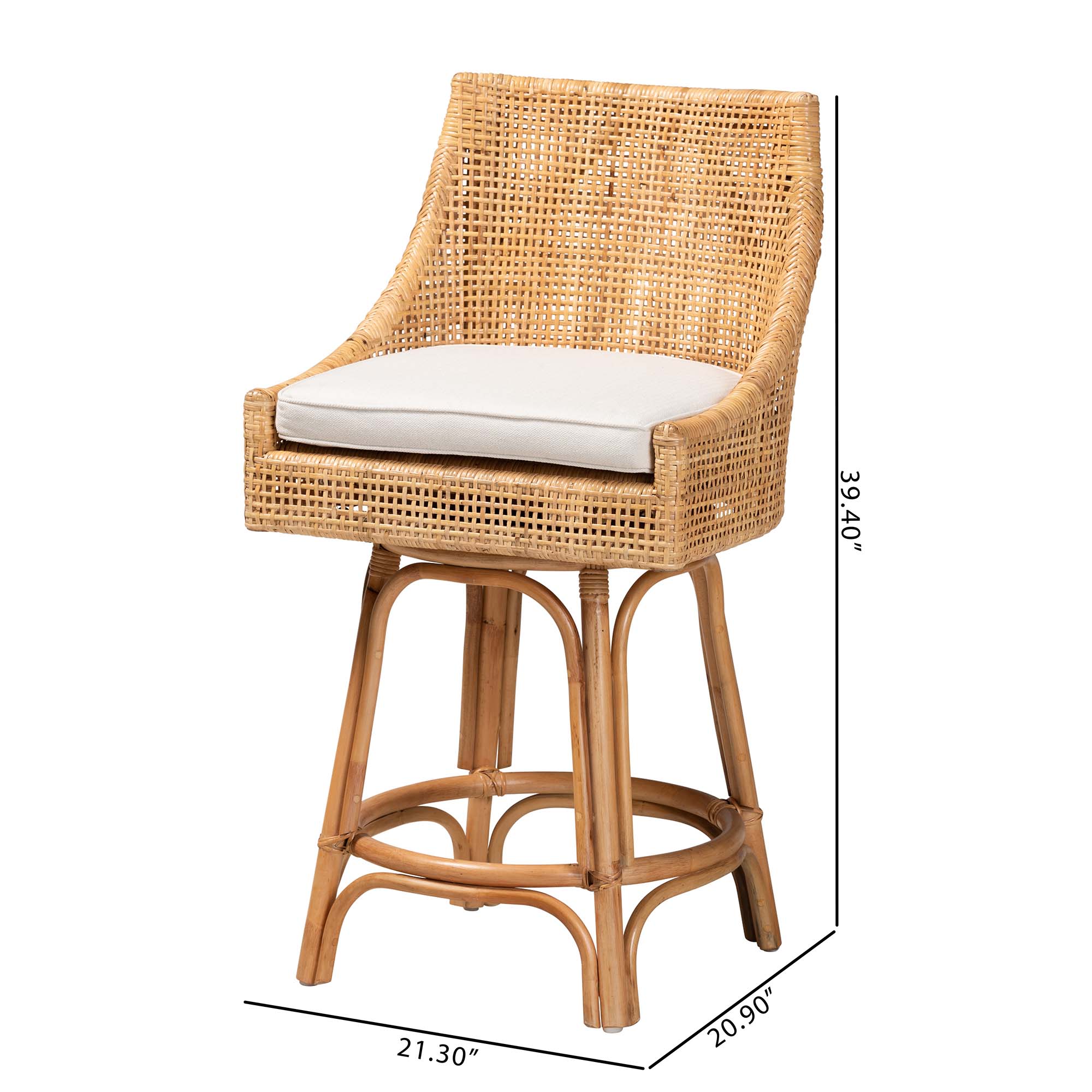 bali & pari Bella Modern Bohemian Natural Brown Rattan Counter Stool