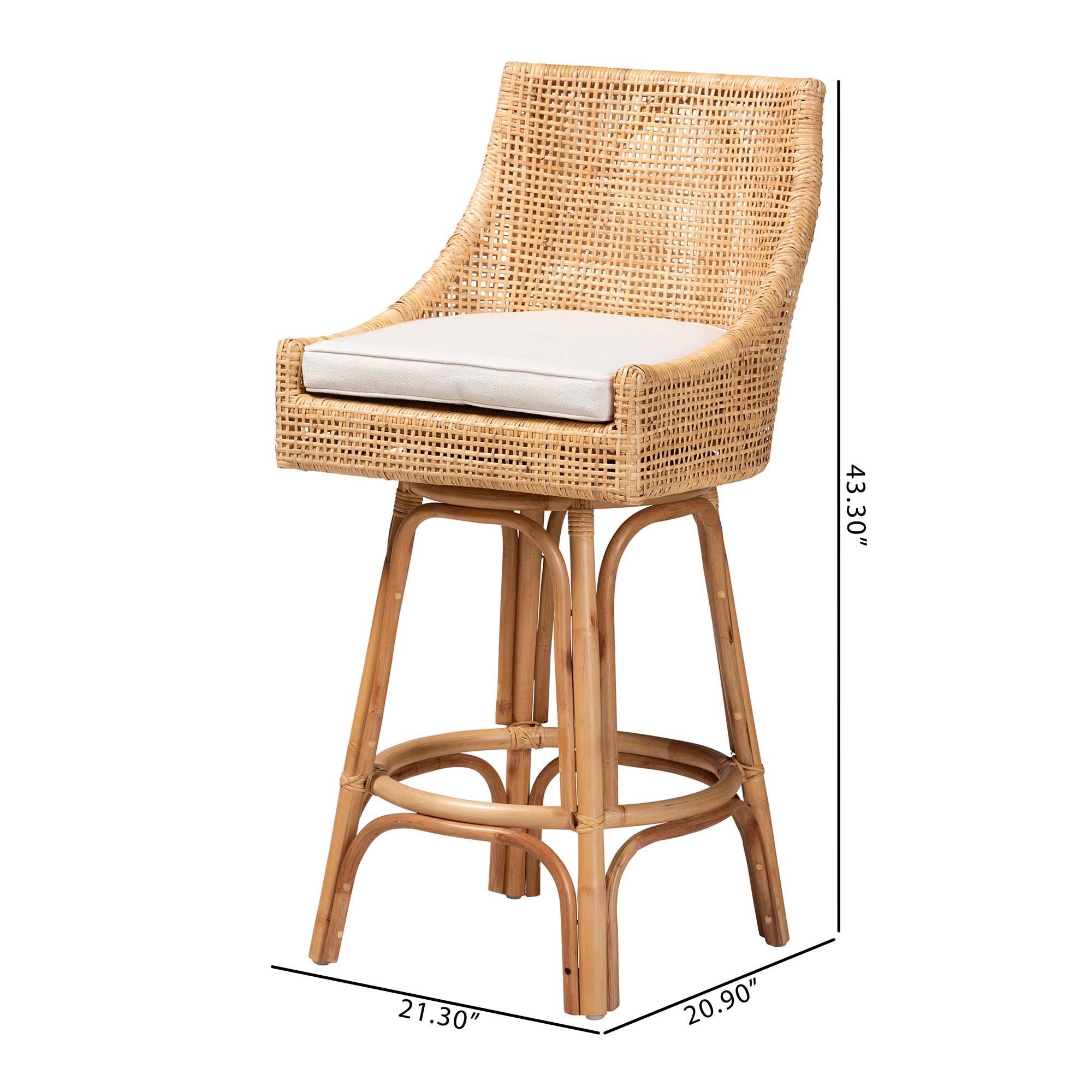 bali & pari Bella Modern Bohemian Natural Brown Rattan Bar Stool