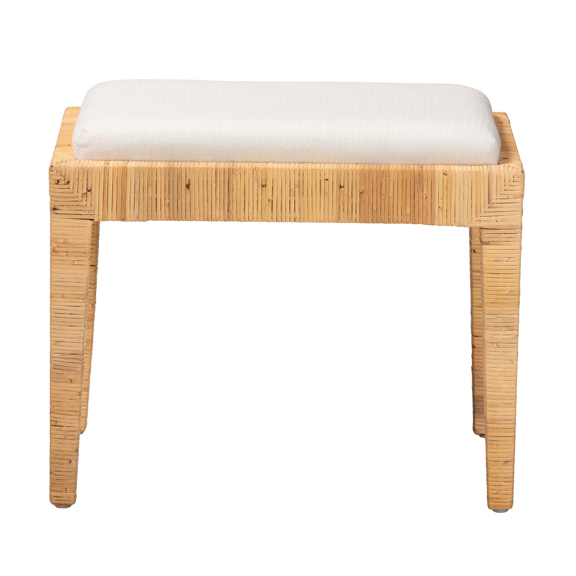 bali & pari Sofia Modern Bohemian Natural Brown Rattan and Mahogany Wood Ottoman