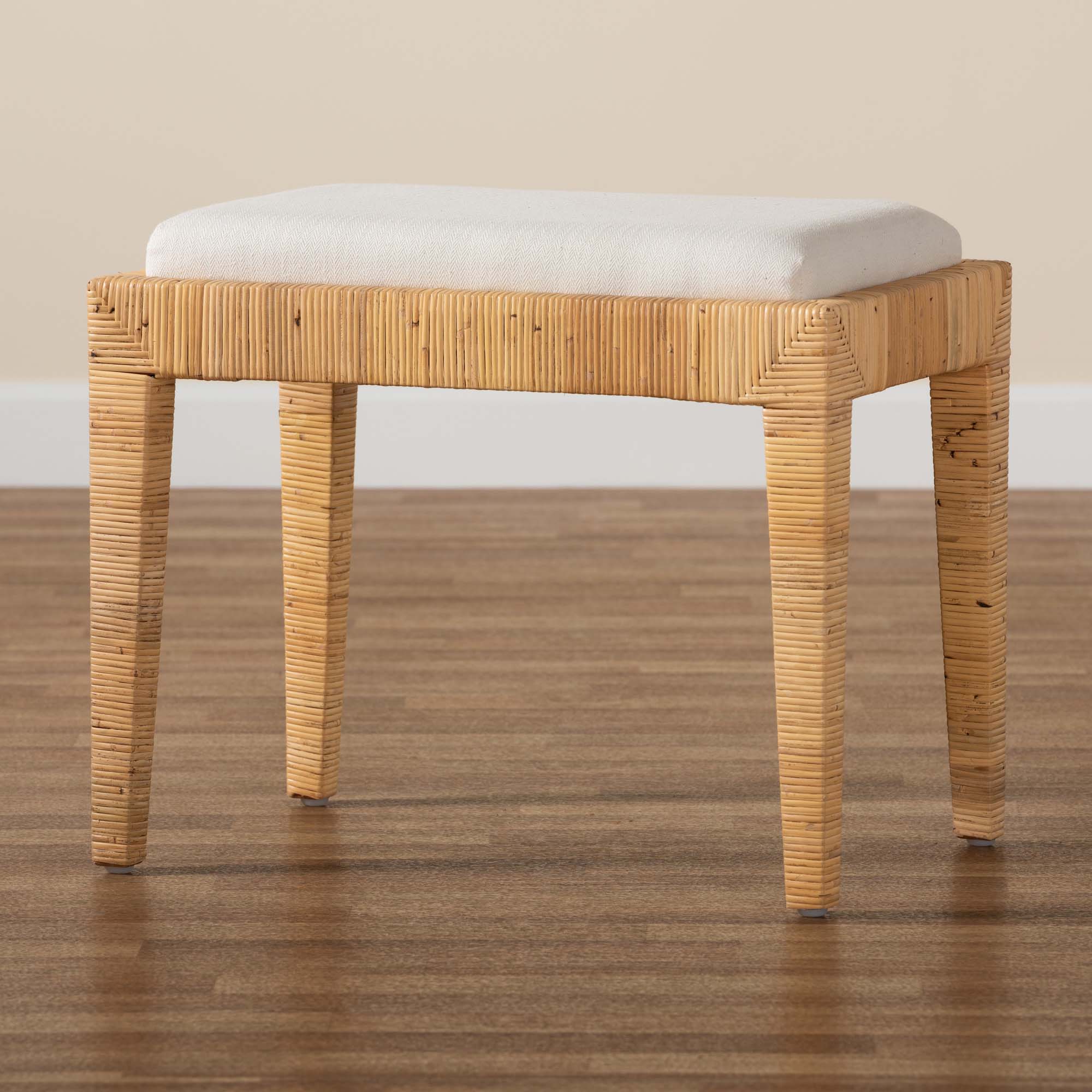 bali & pari Sofia Modern Bohemian Natural Brown Rattan and Mahogany Wood Ottoman