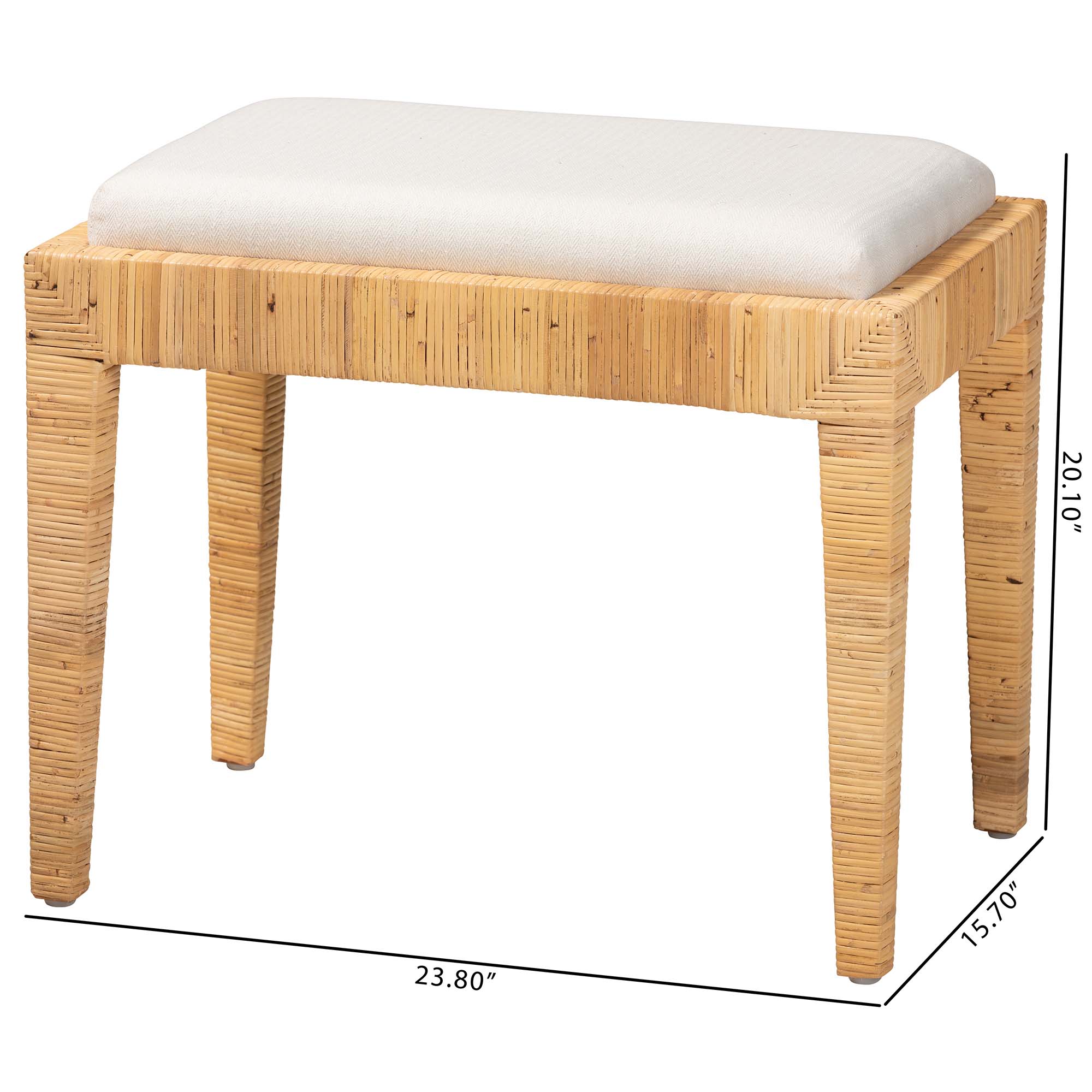bali & pari Sofia Modern Bohemian Natural Brown Rattan and Mahogany Wood Ottoman