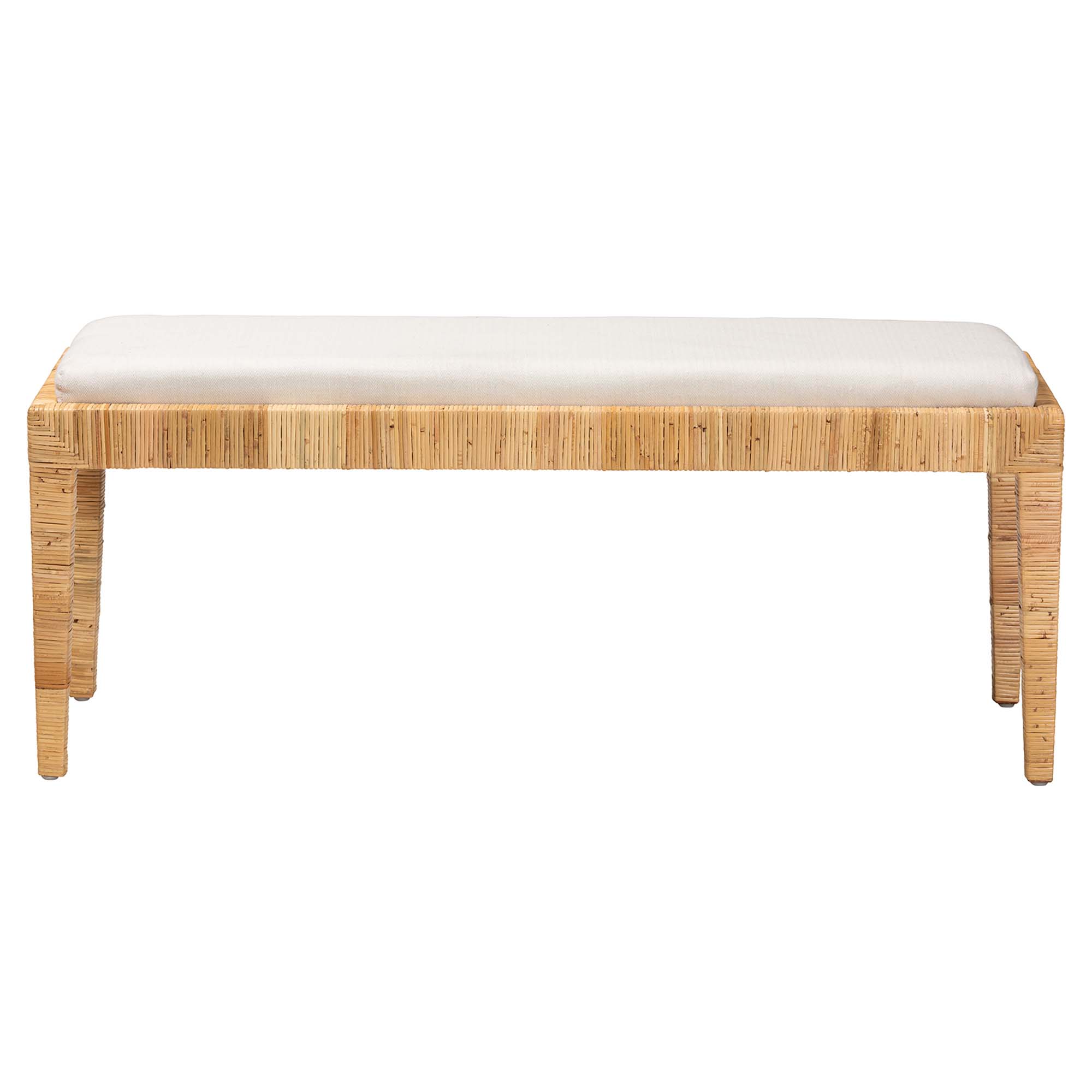 bali & pari Sofia Modern Bohemian Natural Brown Rattan and Mahogany Wood Bench