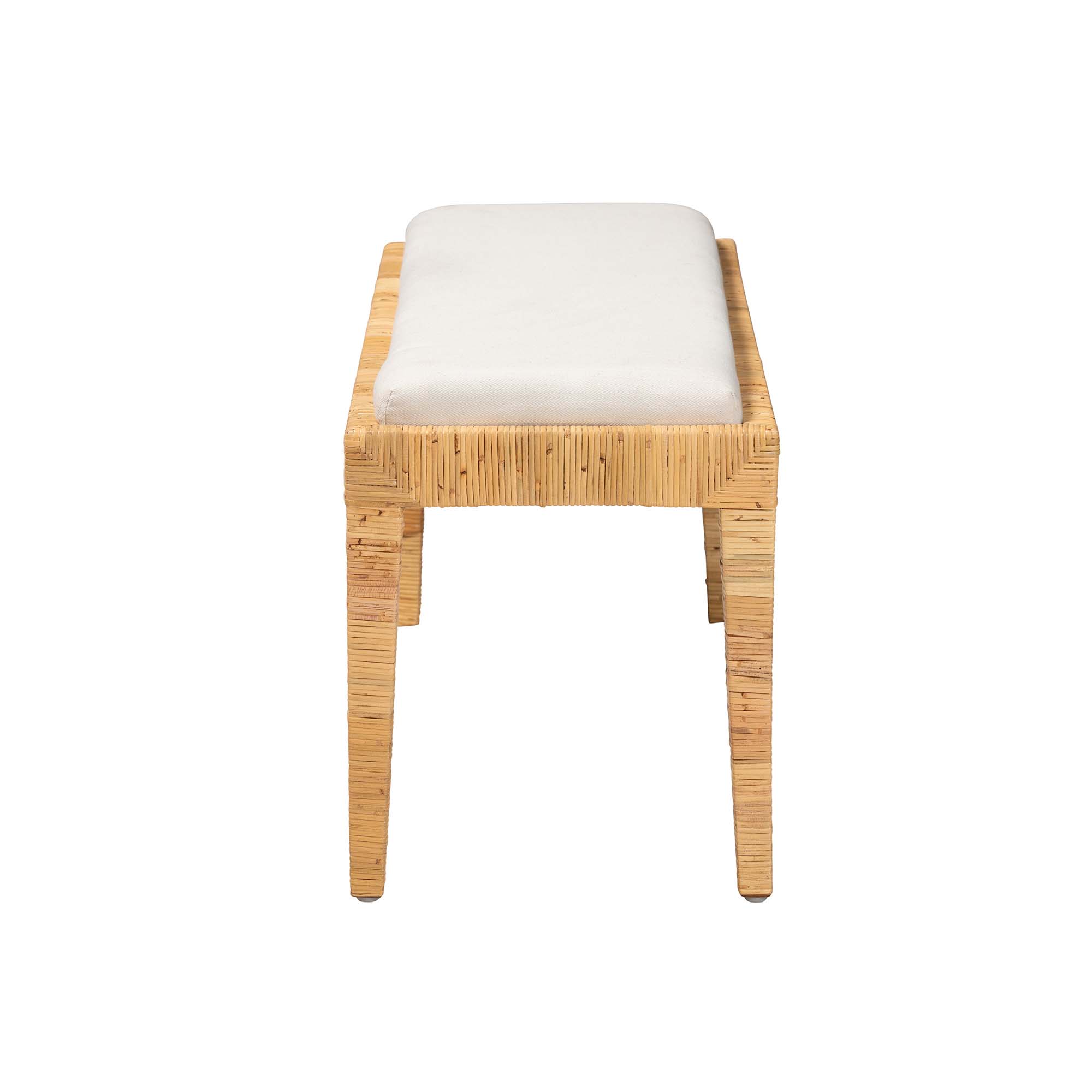 bali & pari Sofia Modern Bohemian Natural Brown Rattan and Mahogany Wood Bench