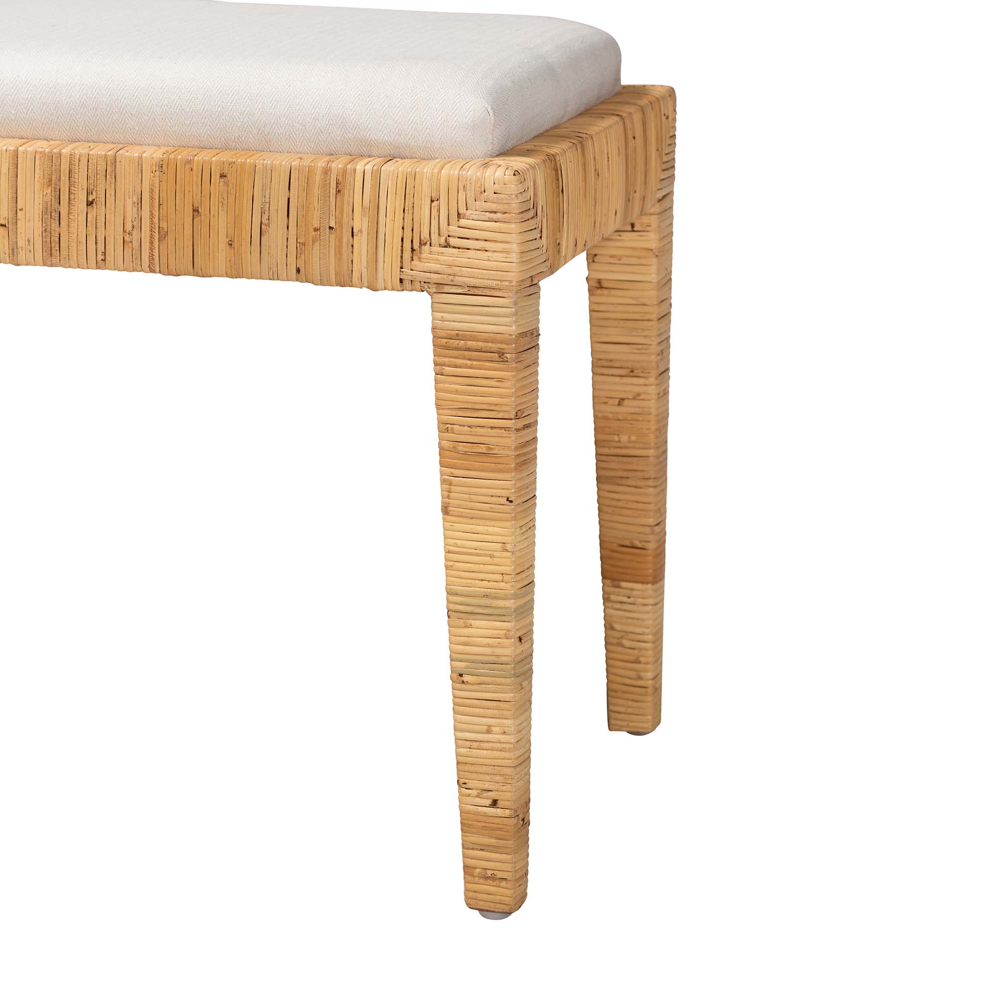 bali & pari Sofia Modern Bohemian Natural Brown Rattan and Mahogany Wood Bench