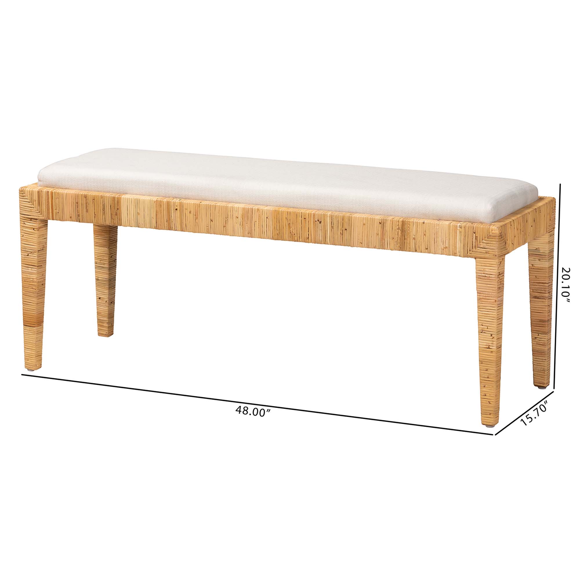 bali & pari Sofia Modern Bohemian Natural Brown Rattan and Mahogany Wood Bench