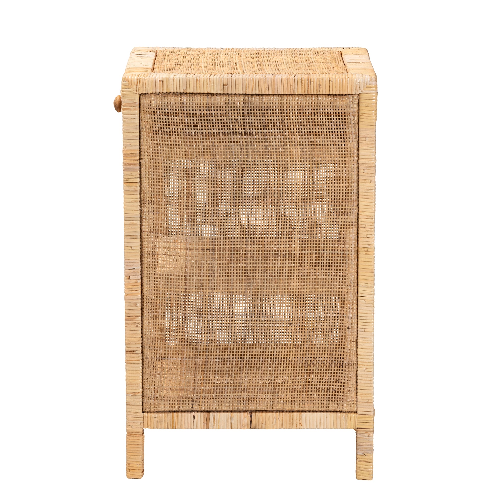 bali & pari Bella Modern Bohemian Natural Brown Mahogany Wood and Natural Rattan 1-Drawer Nightstand
