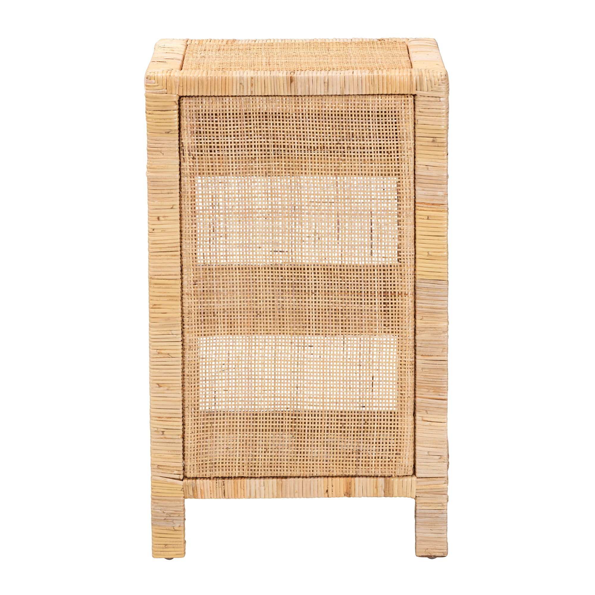bali & pari Bella Modern Bohemian Natural Brown Mahogany Wood and Natural Rattan 1-Drawer Nightstand