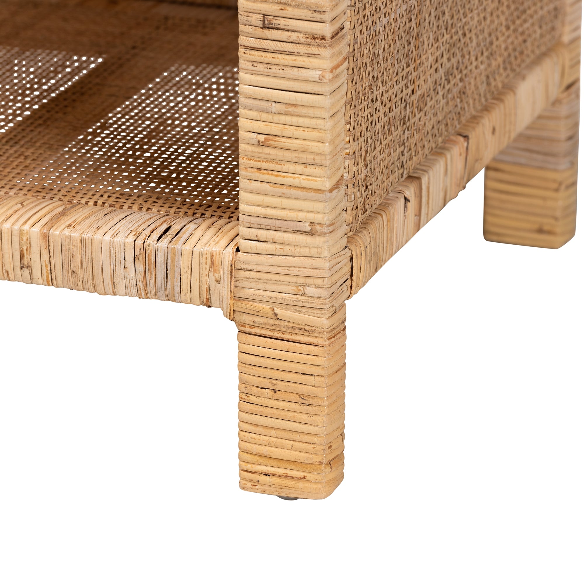 bali & pari Bella Modern Bohemian Natural Brown Mahogany Wood and Natural Rattan 1-Drawer Nightstand
