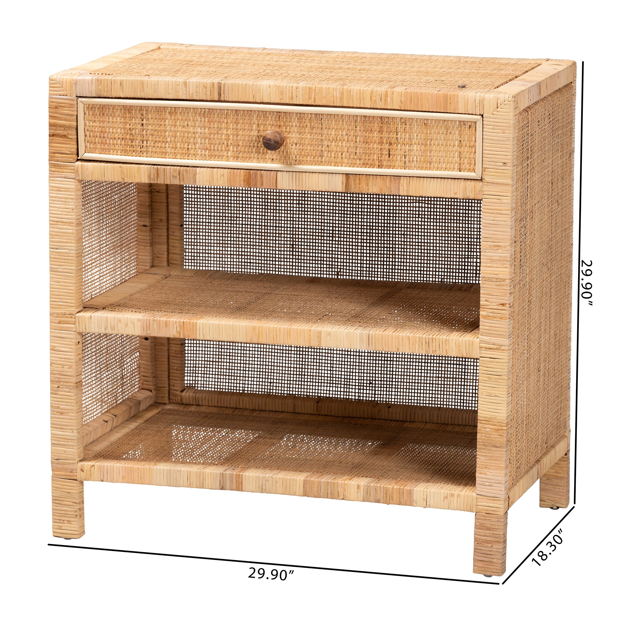 bali & pari Bella Modern Bohemian Natural Brown Mahogany Wood and Natural Rattan 1-Drawer Console Table