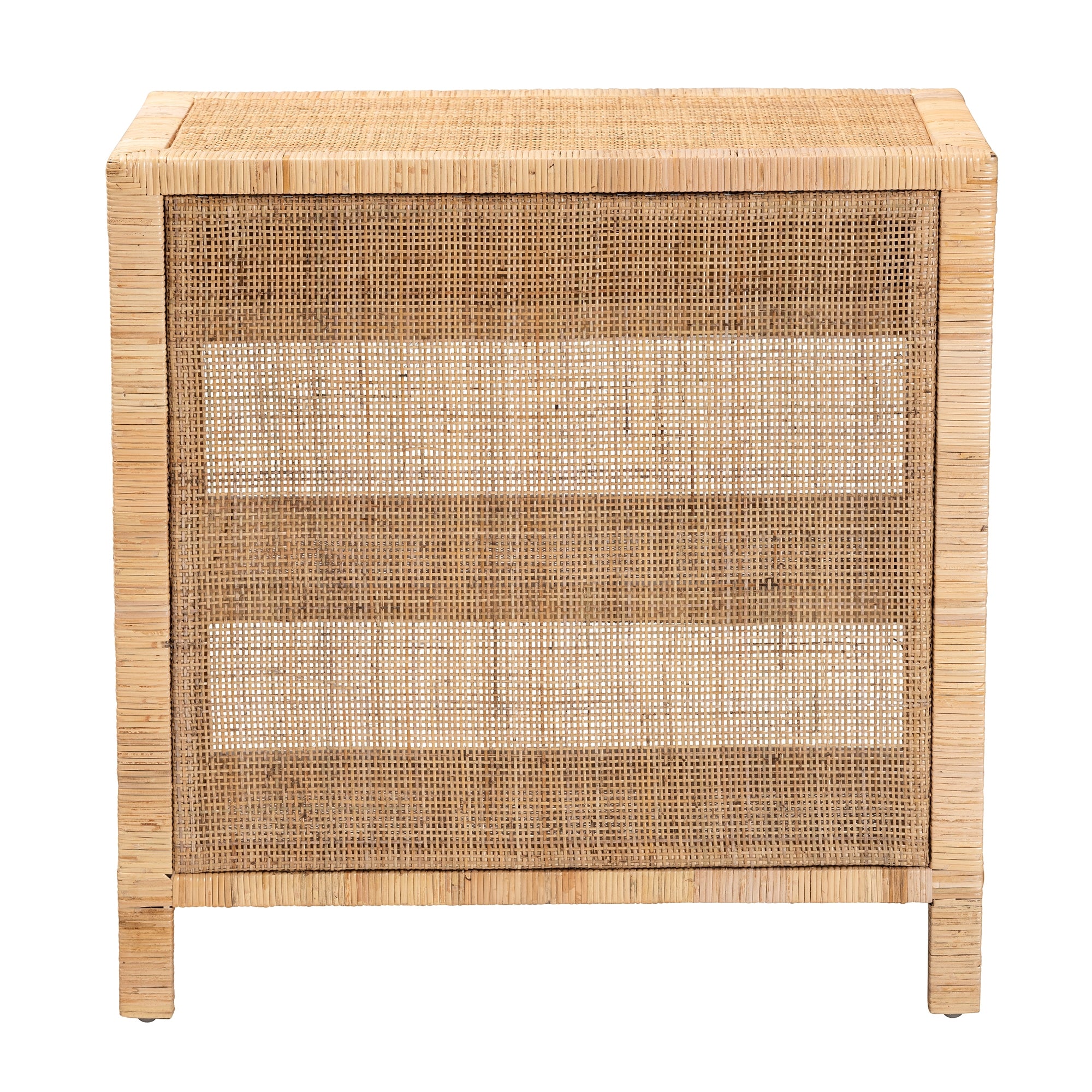bali & pari Bella Modern Bohemian Natural Brown Mahogany Wood and Natural Rattan 1-Drawer Console Table