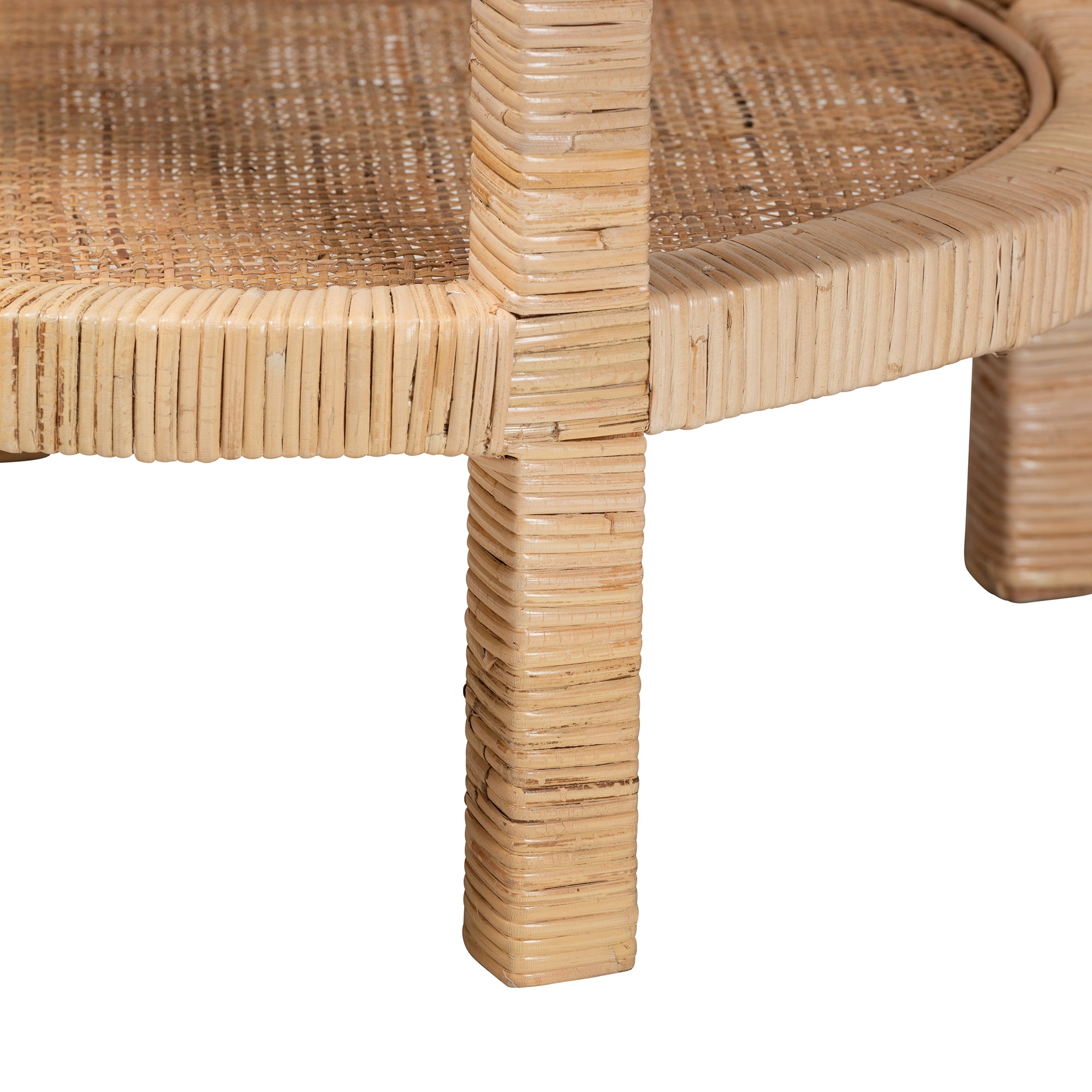 bali & pari Bella Modern Bohemian Natural Brown Mahogany Wood and Natural Rattan 2-Tier End Table